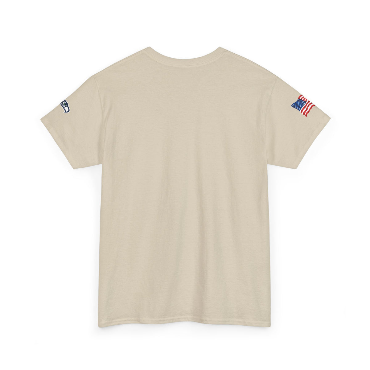 Suzuki Logo White Tee — Small Chest Emblem with American Flag Sleeve