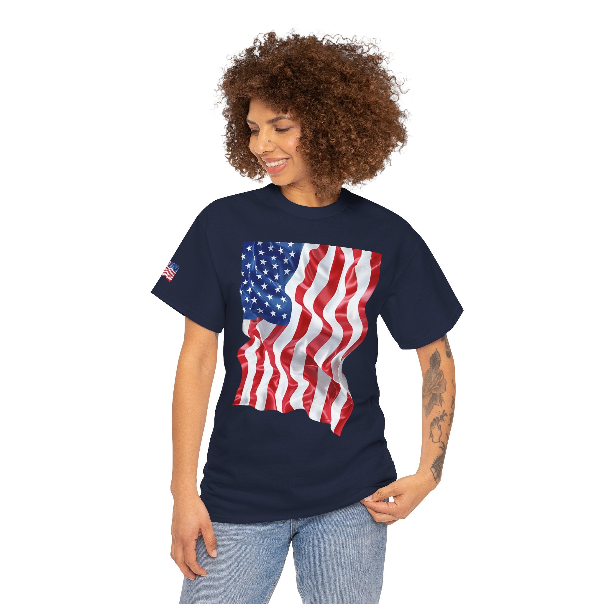 American Flag T-Shirt — Waving USA Graphic Tee (Fourth of July, Memorial Day)