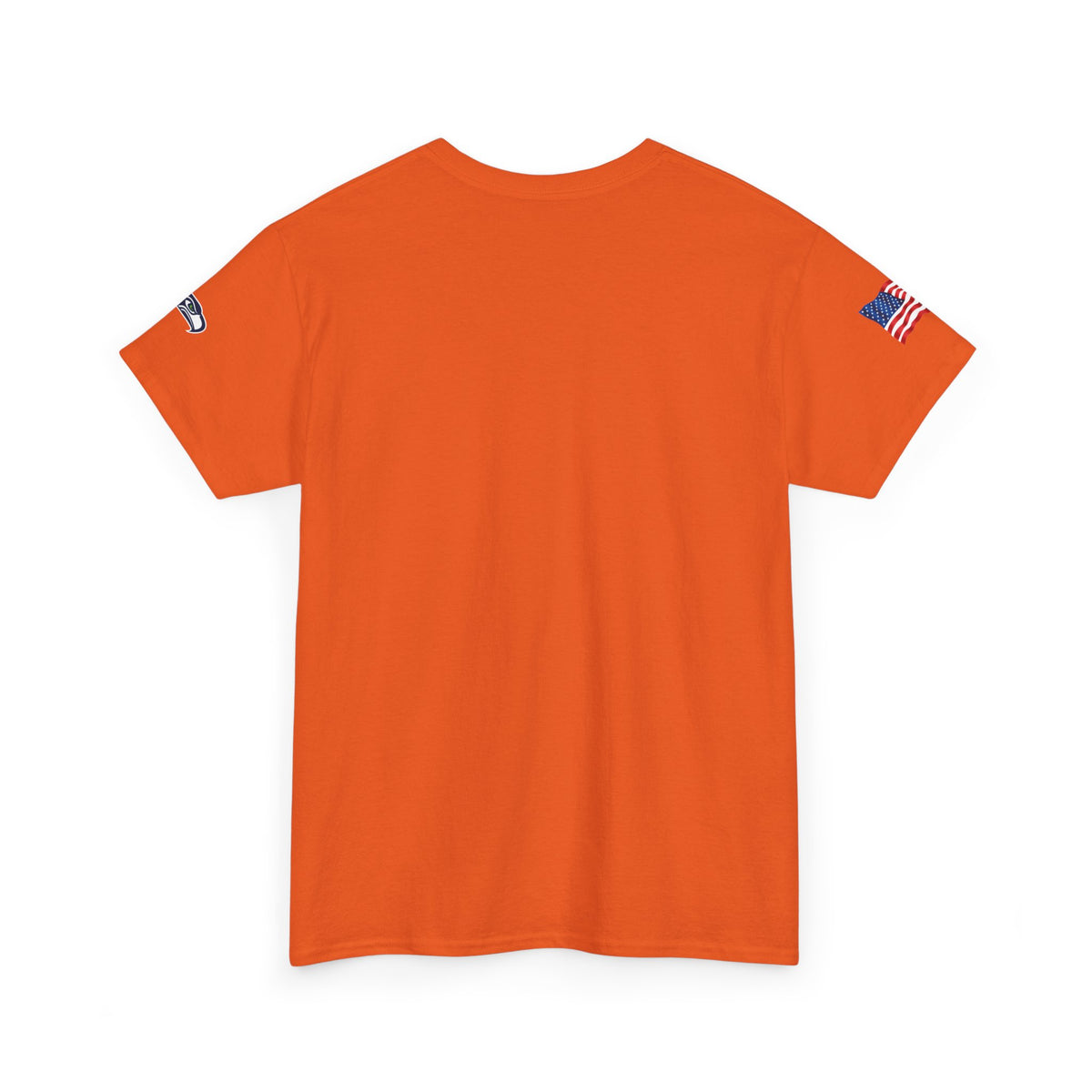 Suzuki Logo White Tee — Small Chest Emblem with American Flag Sleeve