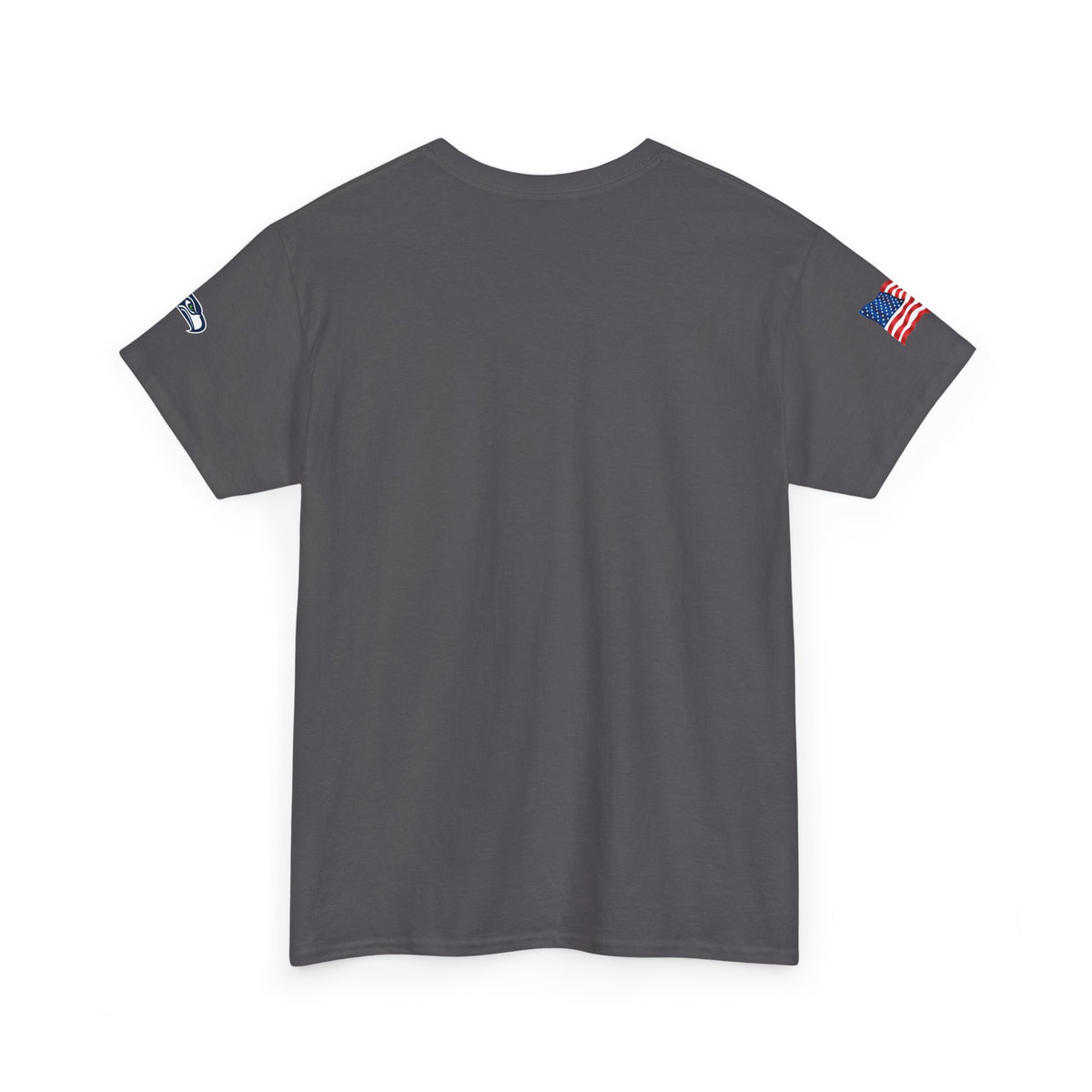 Suzuki Logo White Tee — Small Chest Emblem with American Flag Sleeve