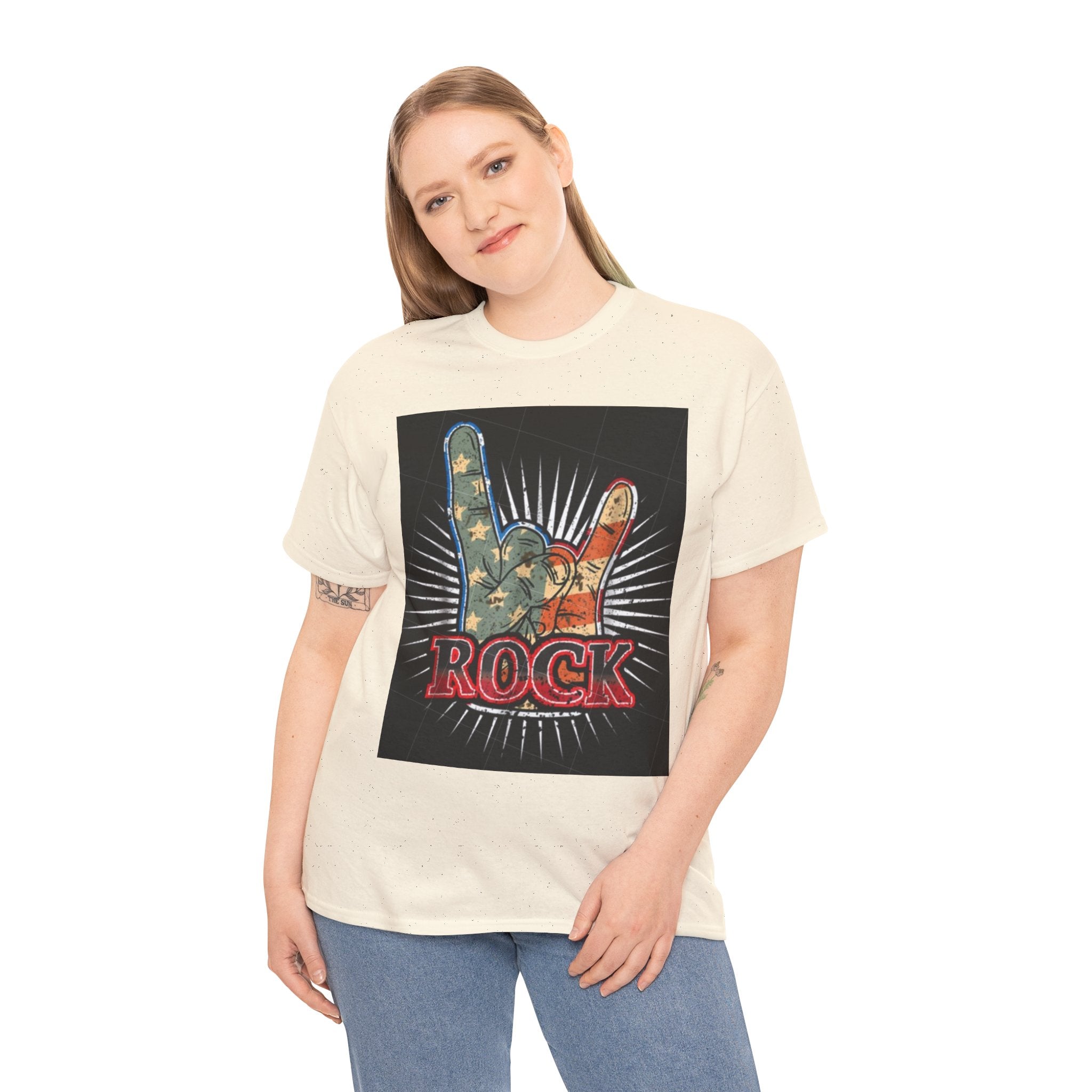Rock Hand Graphic Tee — Vintage American Flag Rock'n'Roll T-Shirt