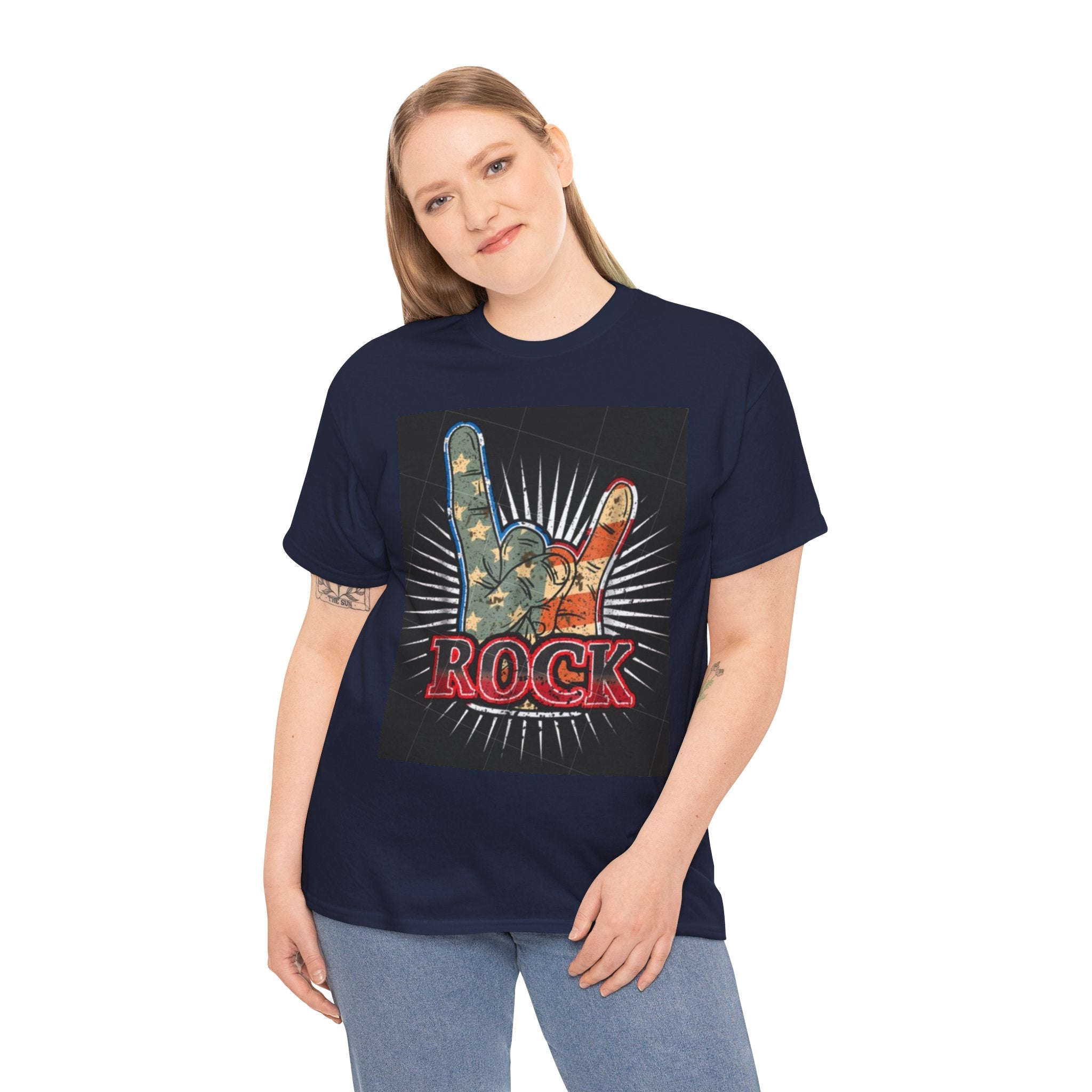 Rock Hand Graphic Tee — Vintage American Flag Rock'n'Roll T-Shirt