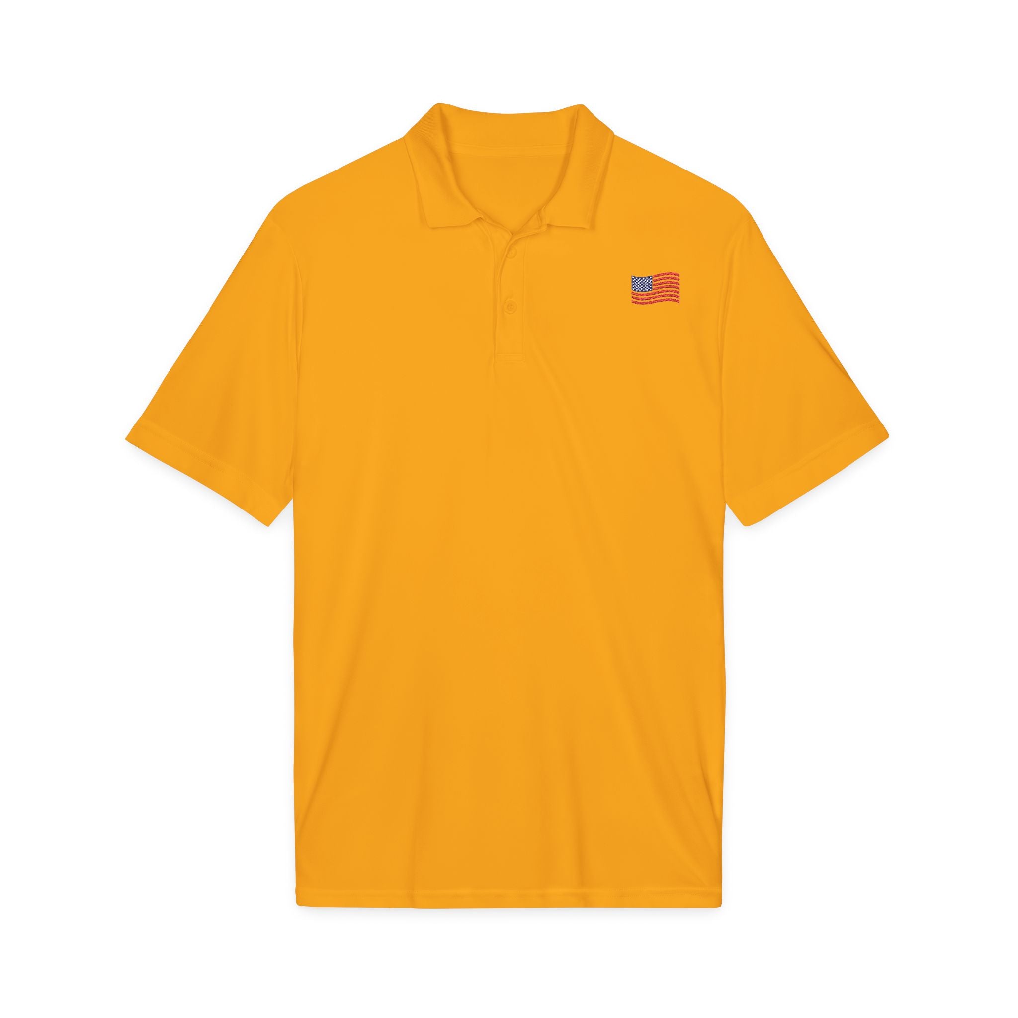 White Polo Shirt with Small American Flag Embroidery — Patriotic Performance Polo