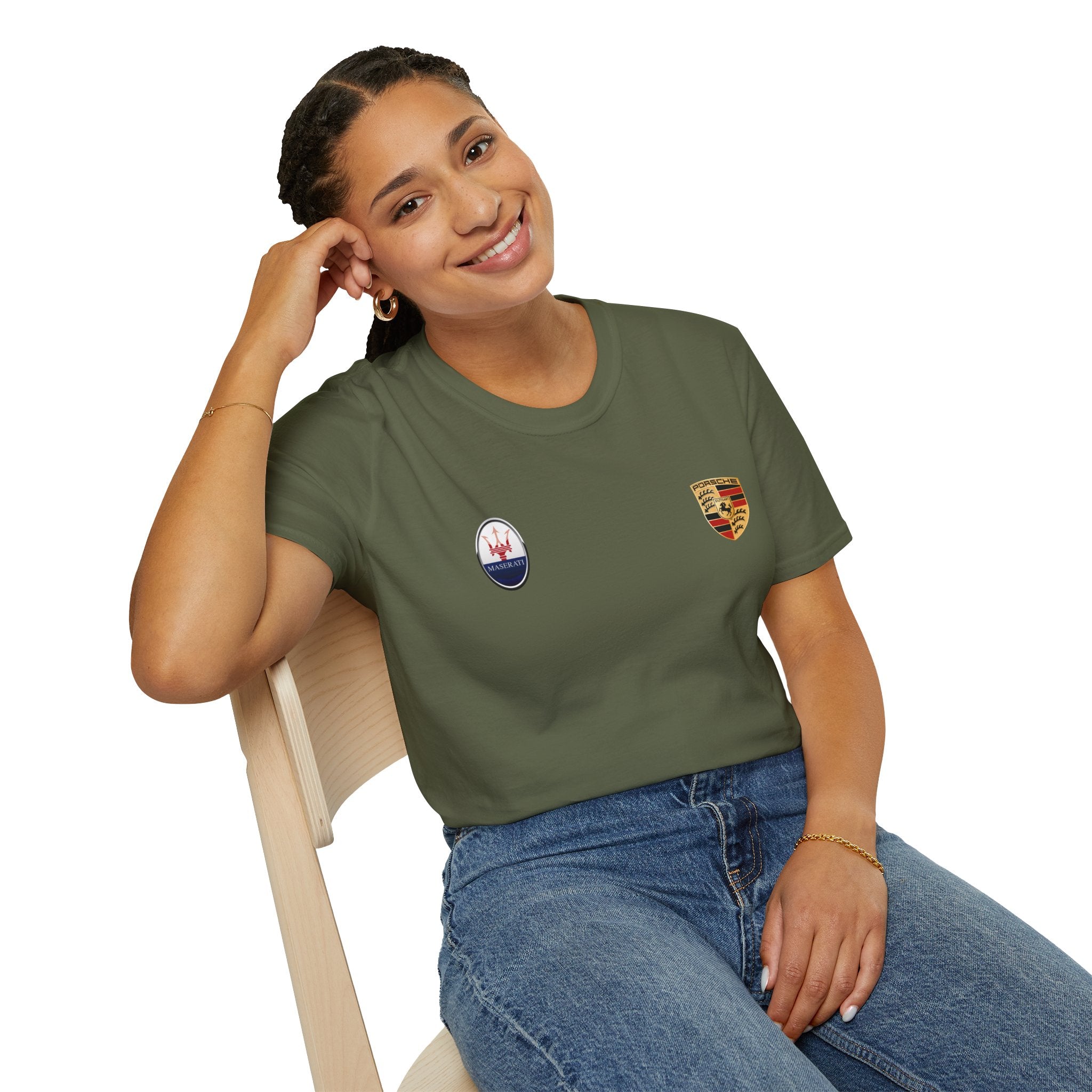 Car Crest Tee — Minimal Porsche & Maserati Badge Graphic T-Shirt