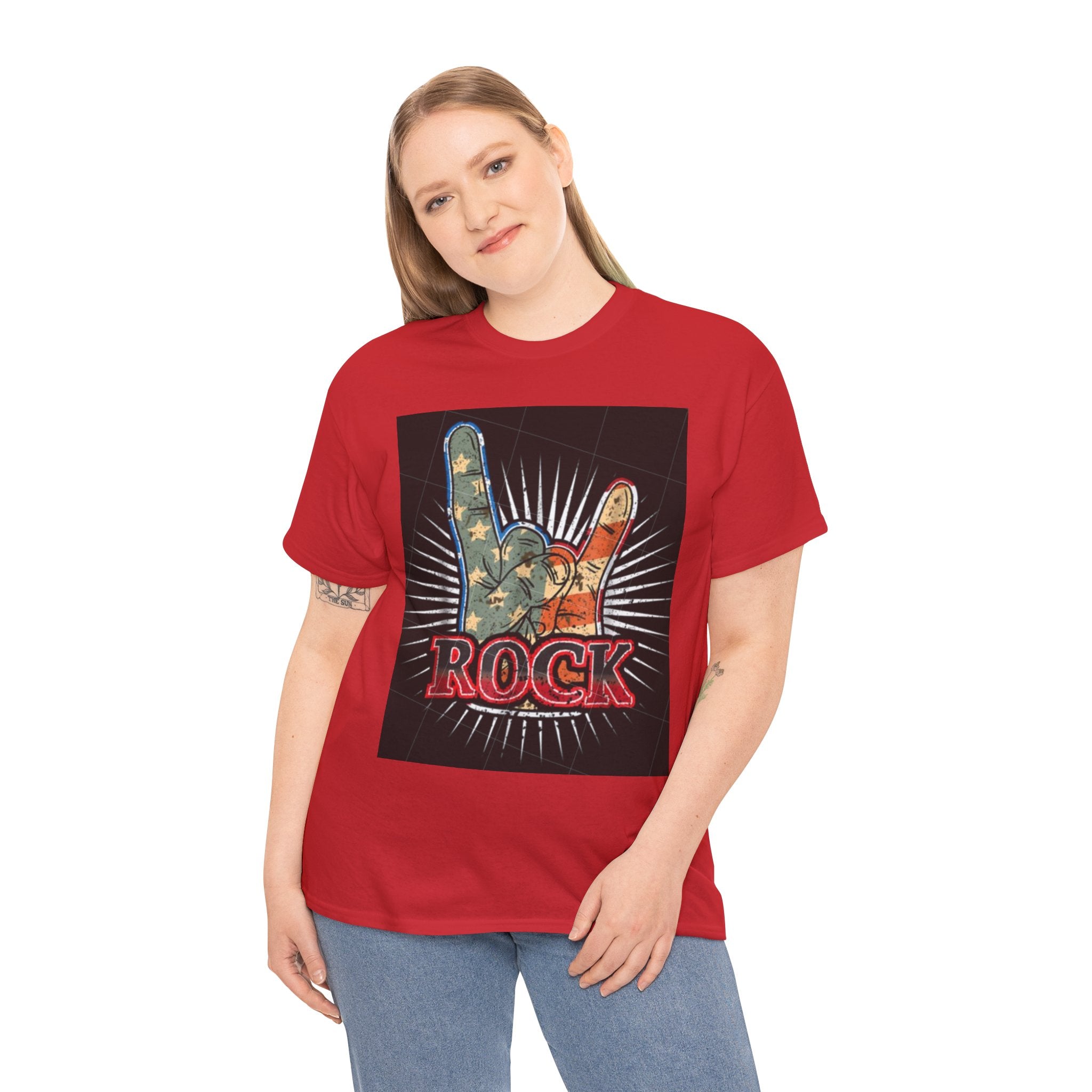 Rock Hand Graphic Tee — Vintage American Flag Rock'n'Roll T-Shirt