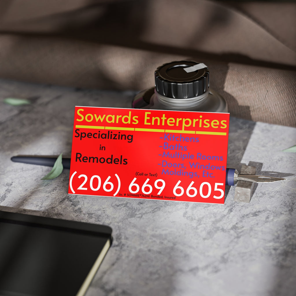 Red & Yellow Remodeling Business Cards — Sowards Enterprises (206-669-6605)