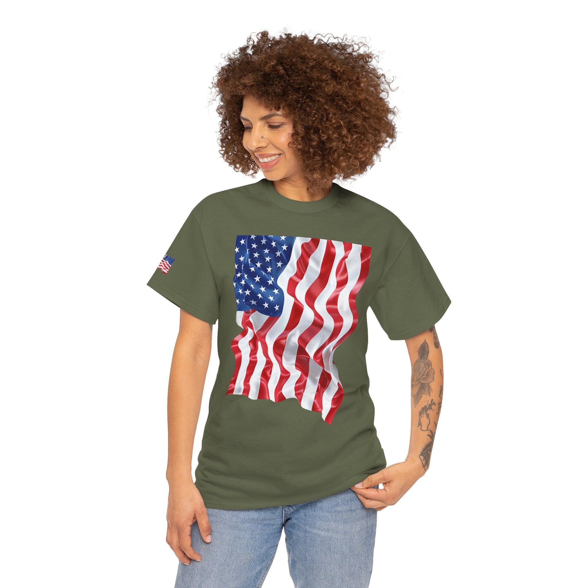 American Flag T-Shirt — Waving USA Graphic Tee (Fourth of July, Memorial Day)