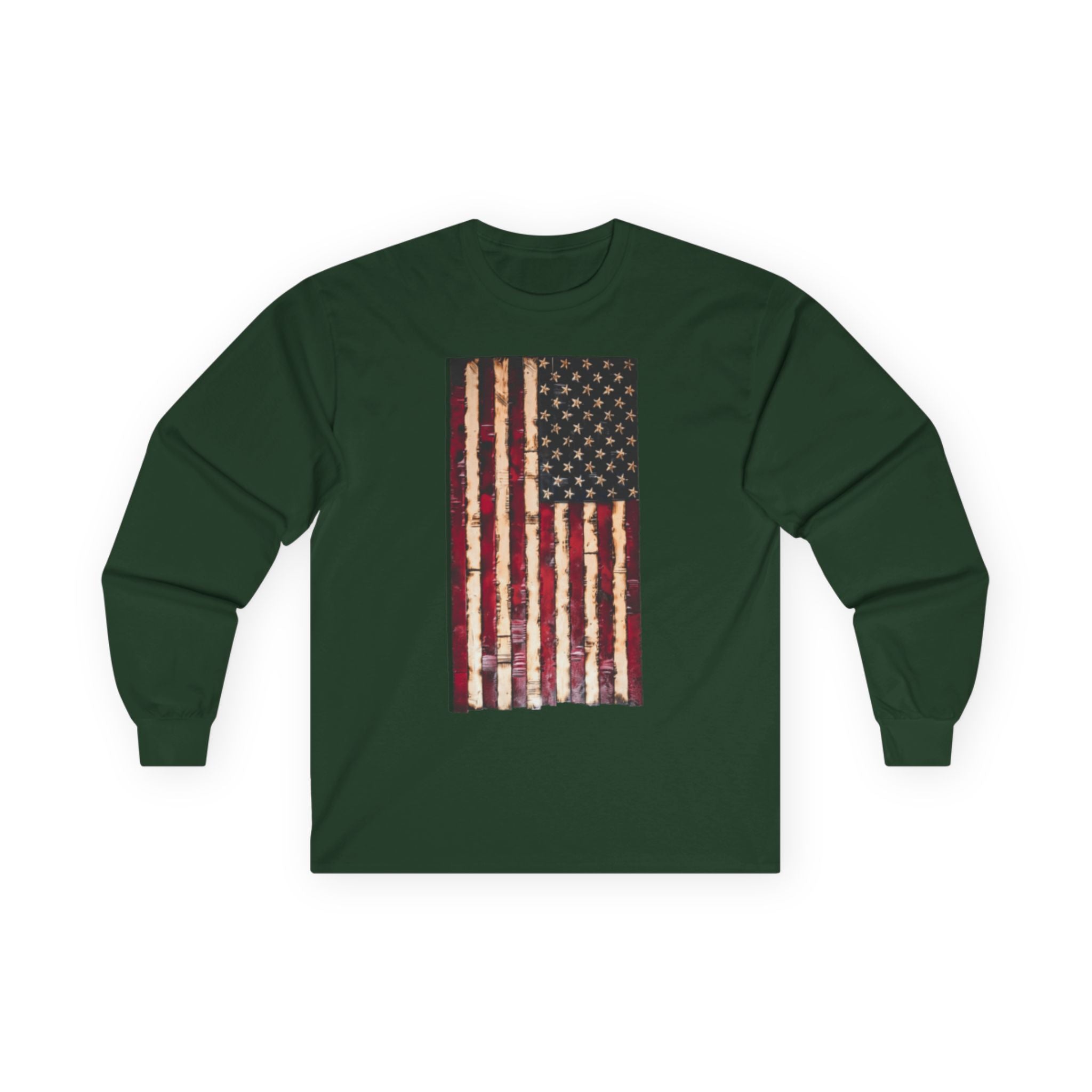 Distressed American Flag Long Sleeve Tee