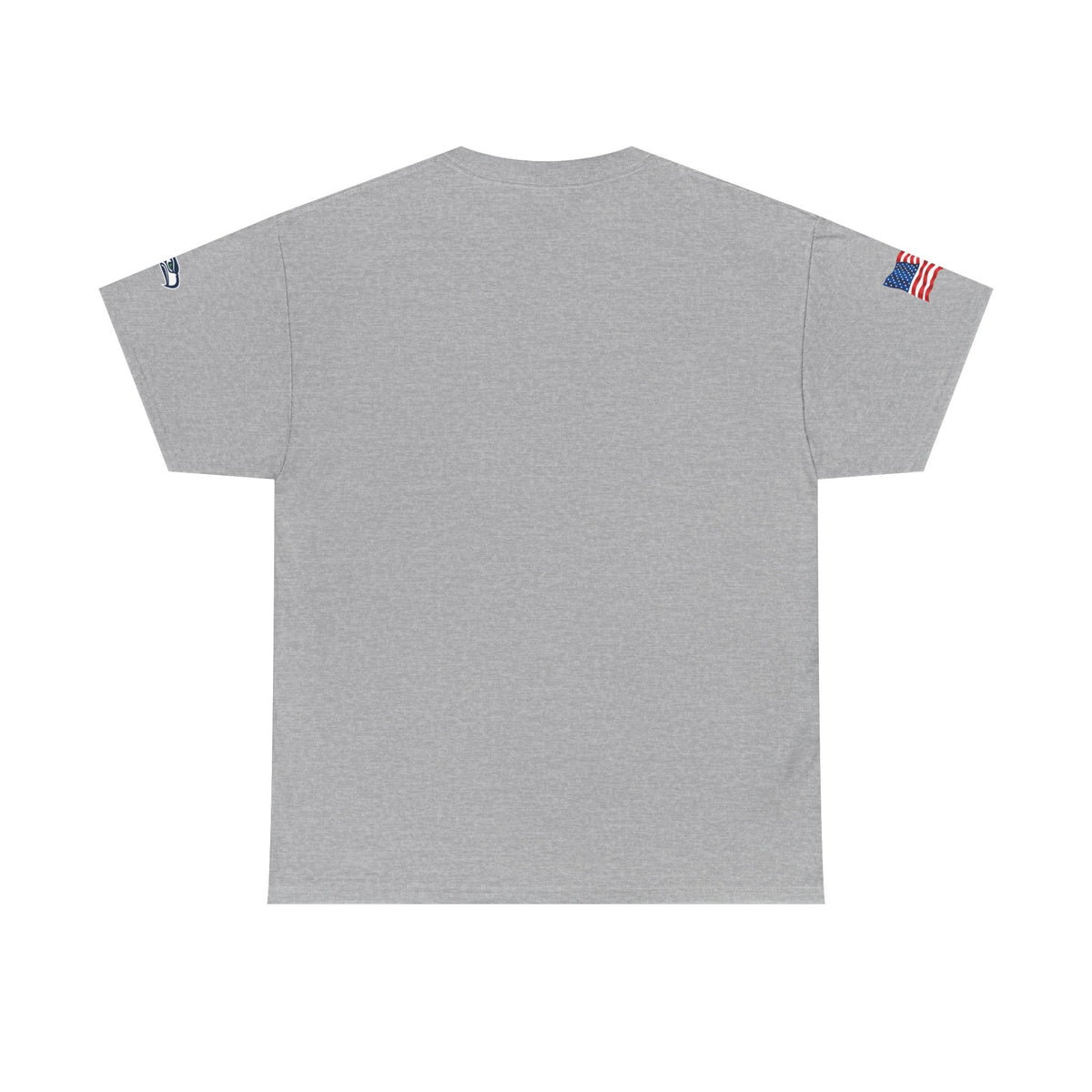 Suzuki Logo White Tee — Small Chest Emblem with American Flag Sleeve