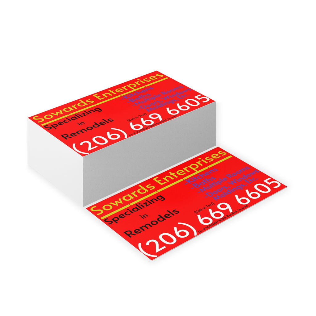 Red & Yellow Remodeling Business Cards — Sowards Enterprises (206-669-6605)