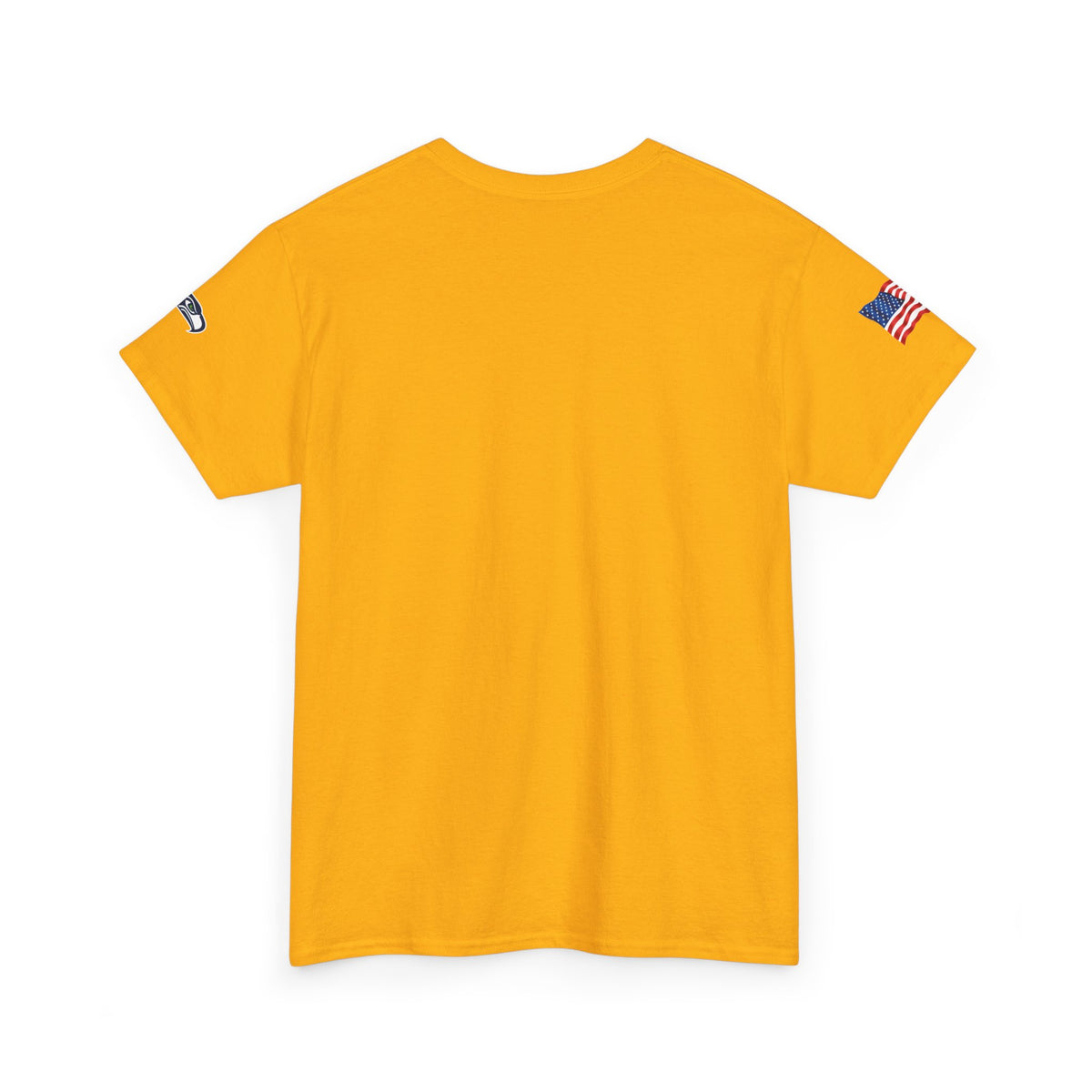 Suzuki Logo White Tee — Small Chest Emblem with American Flag Sleeve