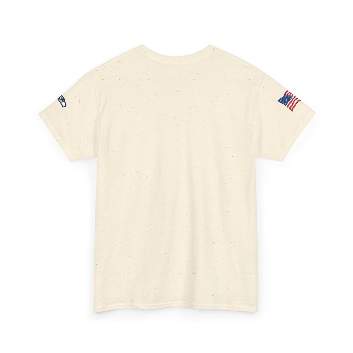 Suzuki Logo White Tee — Small Chest Emblem with American Flag Sleeve