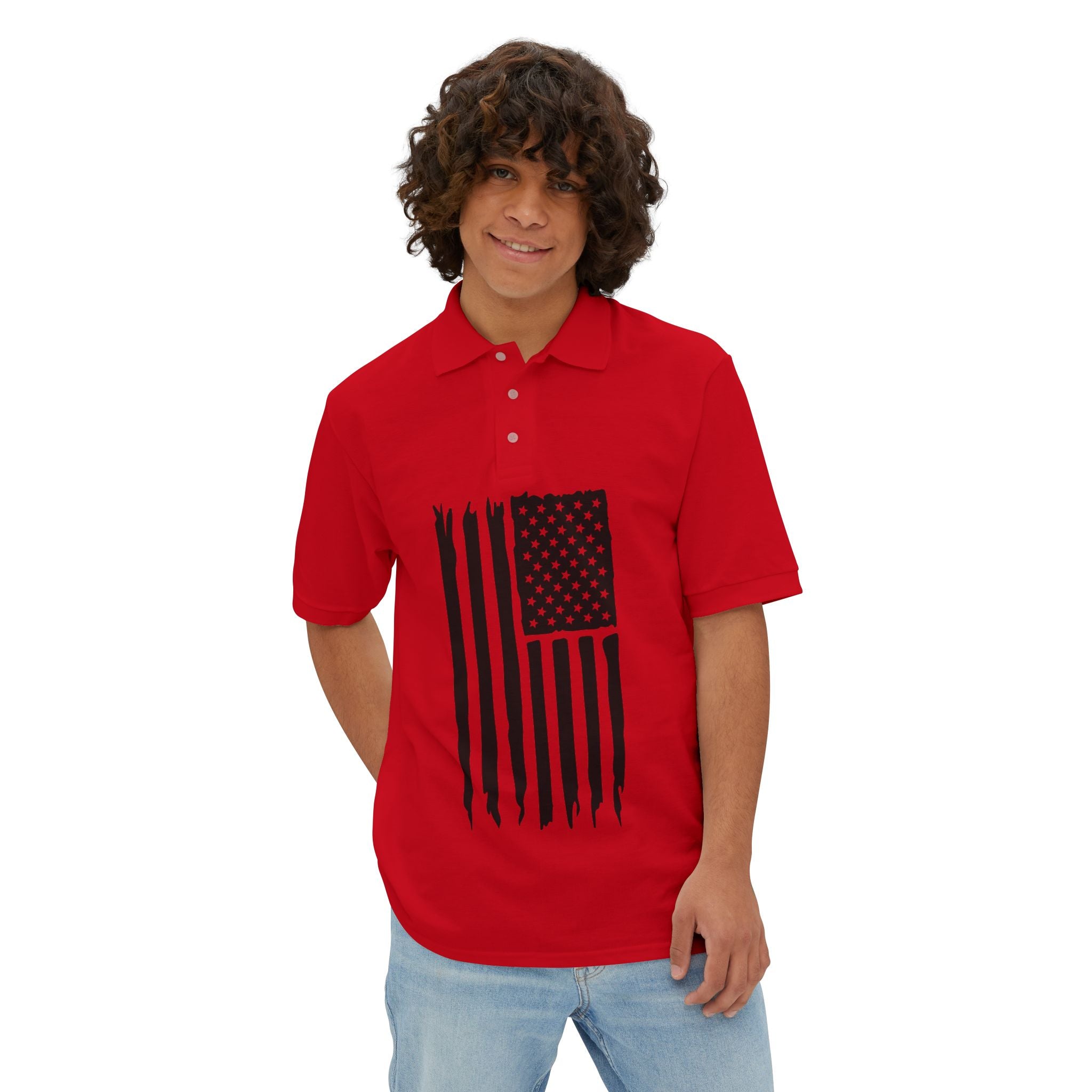 Distressed American Flag Polo — Men’s Patriotic Golf Shirt