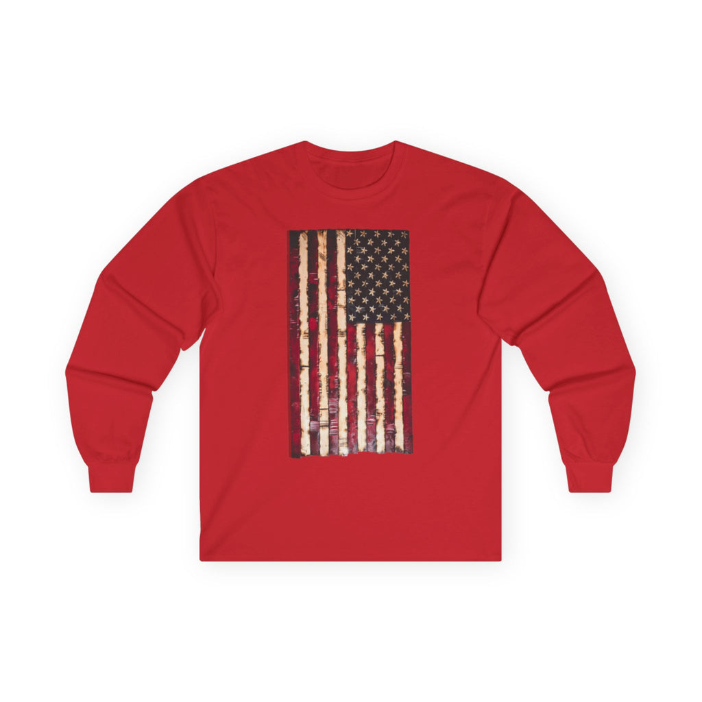 Distressed American Flag Long Sleeve Tee