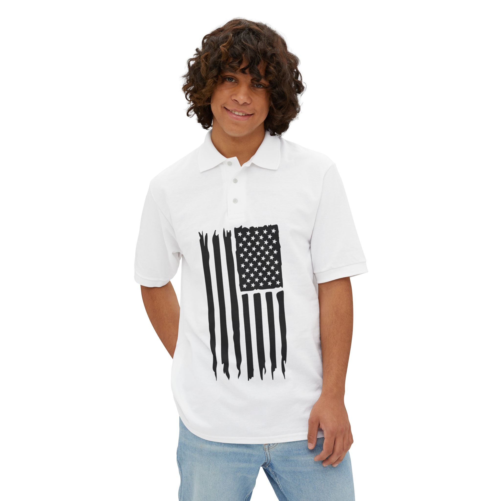 Distressed American Flag Polo — Men’s Patriotic Golf Shirt