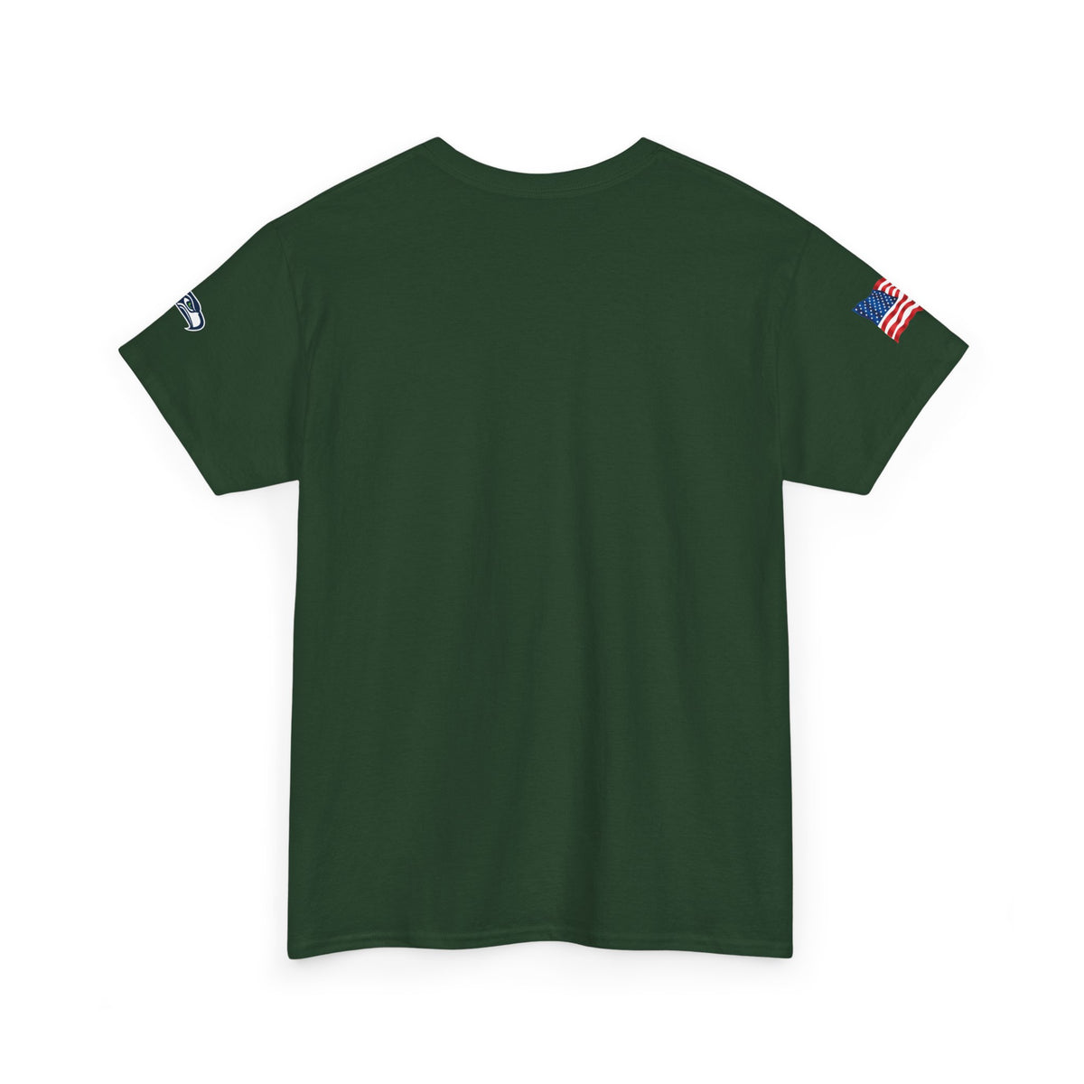 Suzuki Logo White Tee — Small Chest Emblem with American Flag Sleeve