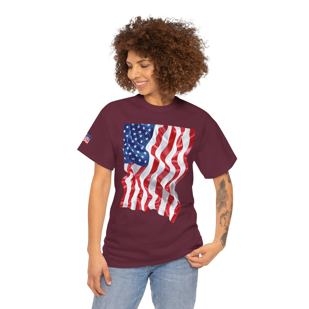 American Flag T-Shirt — Waving USA Graphic Tee (Fourth of July, Memorial Day)