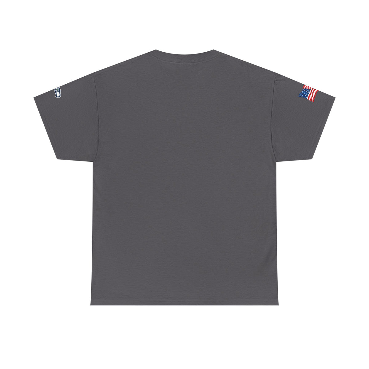 Suzuki Logo White Tee — Small Chest Emblem with American Flag Sleeve