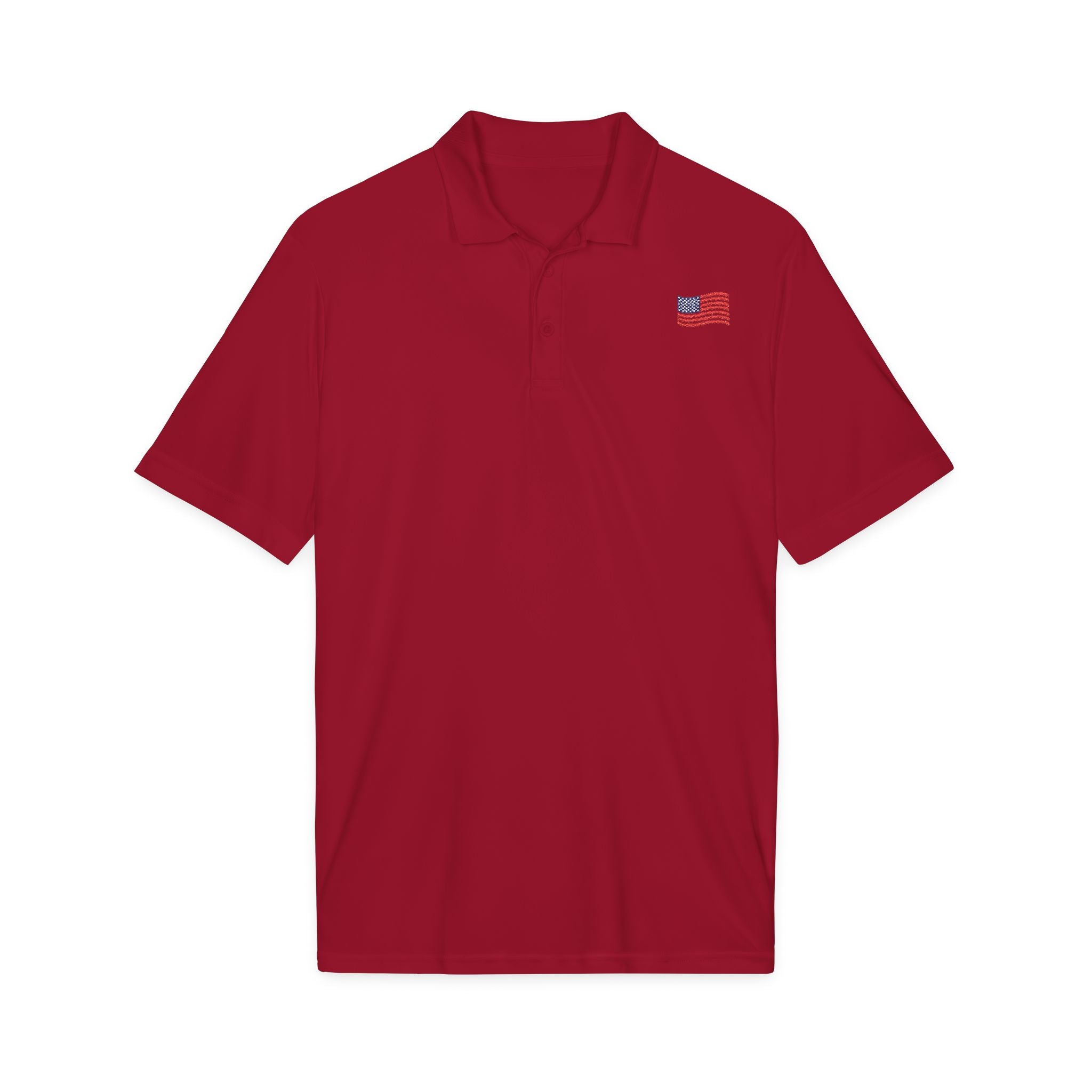 White Polo Shirt with Small American Flag Embroidery — Patriotic Performance Polo