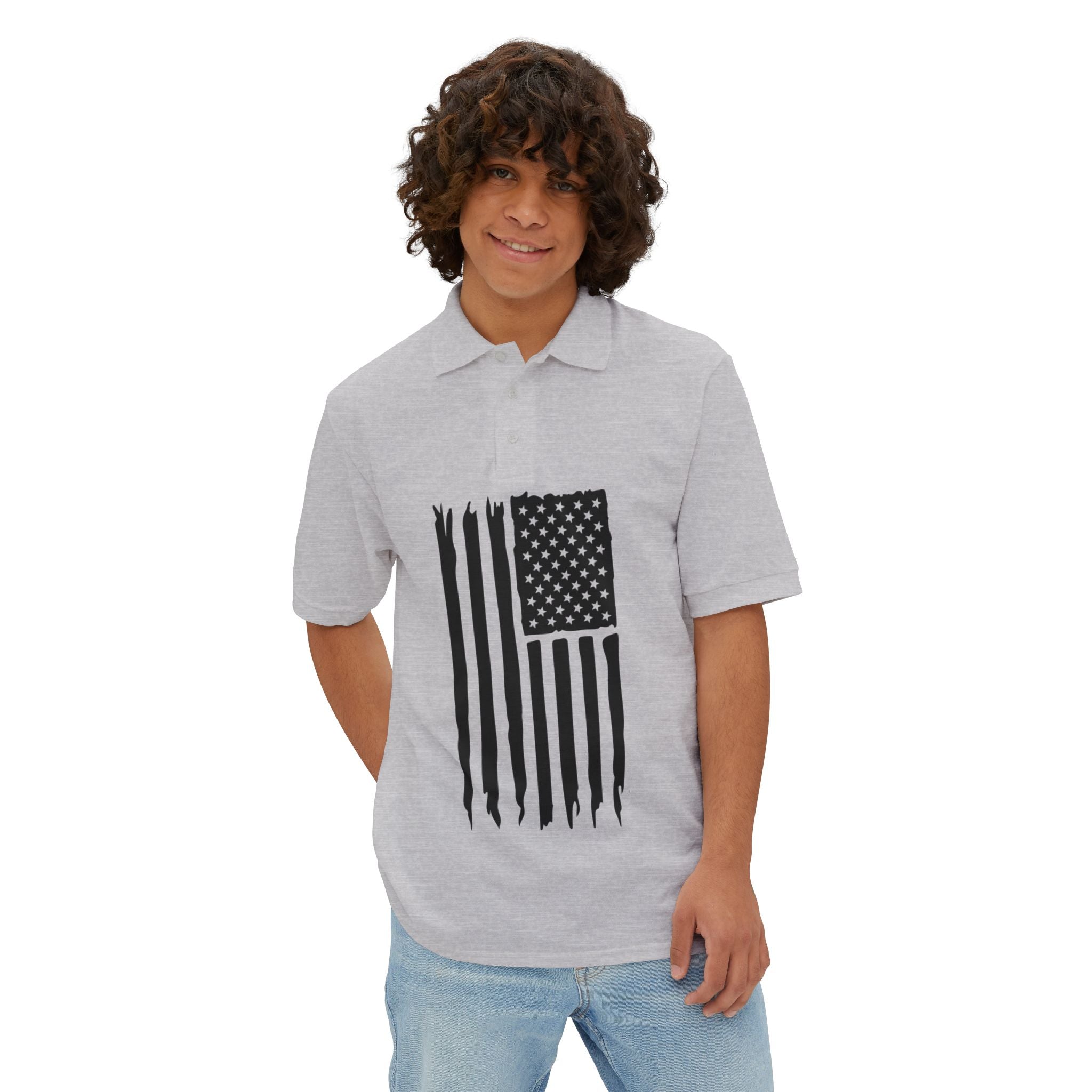 Distressed American Flag Polo — Men’s Patriotic Golf Shirt