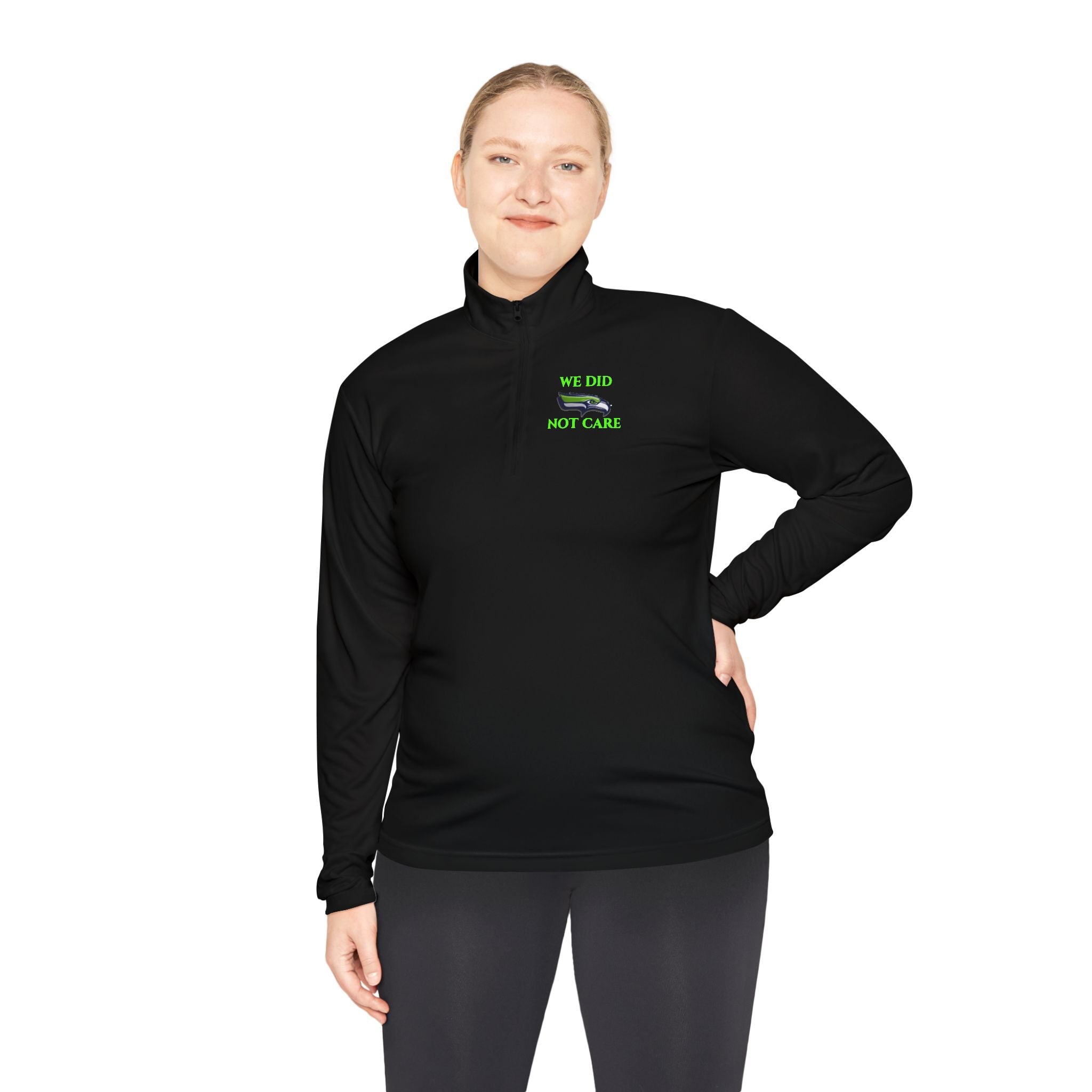 Quarter-Zip Pullover — 'We're Lovin' Life' Green Camper Graphic