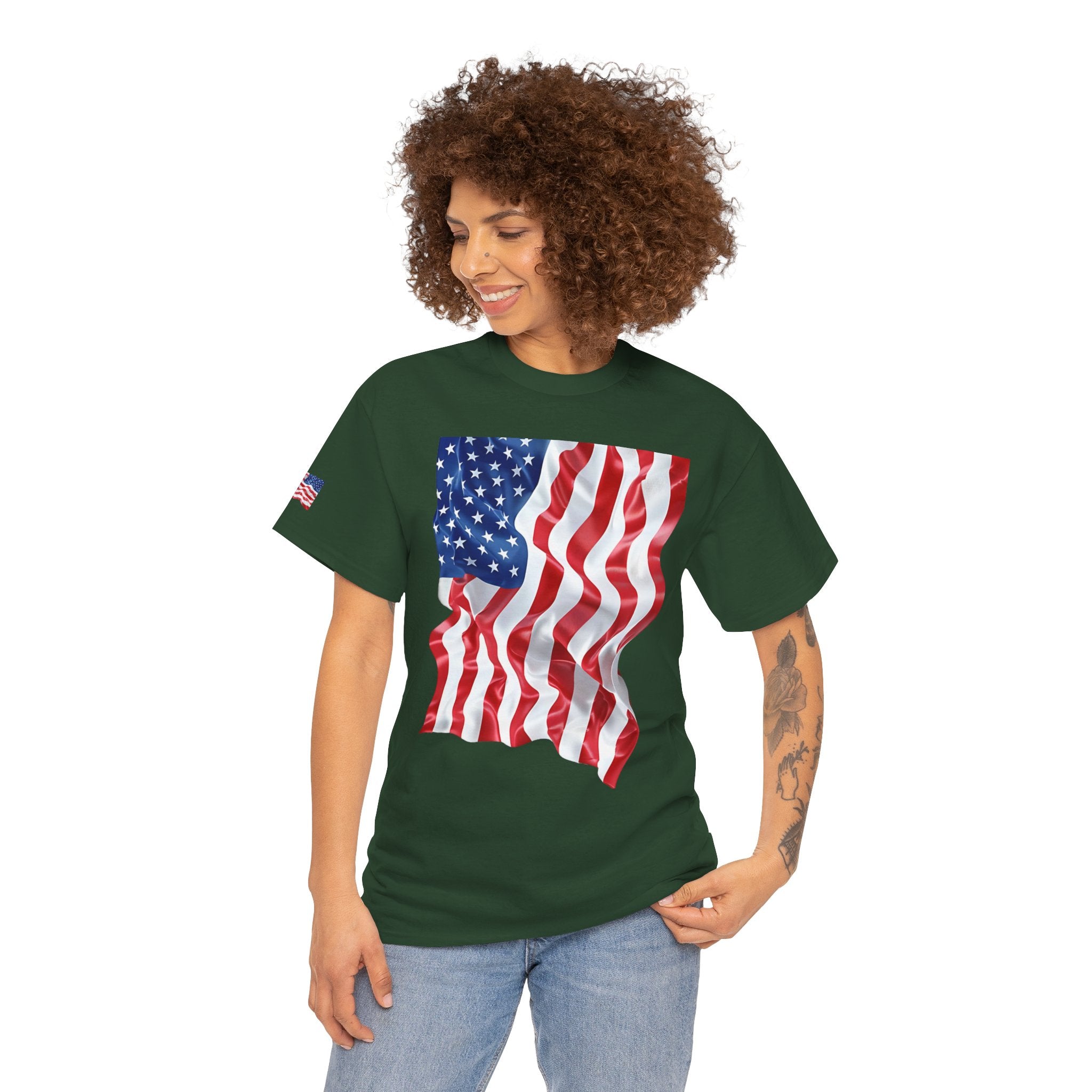 American Flag T-Shirt — Waving USA Graphic Tee (Fourth of July, Memorial Day)