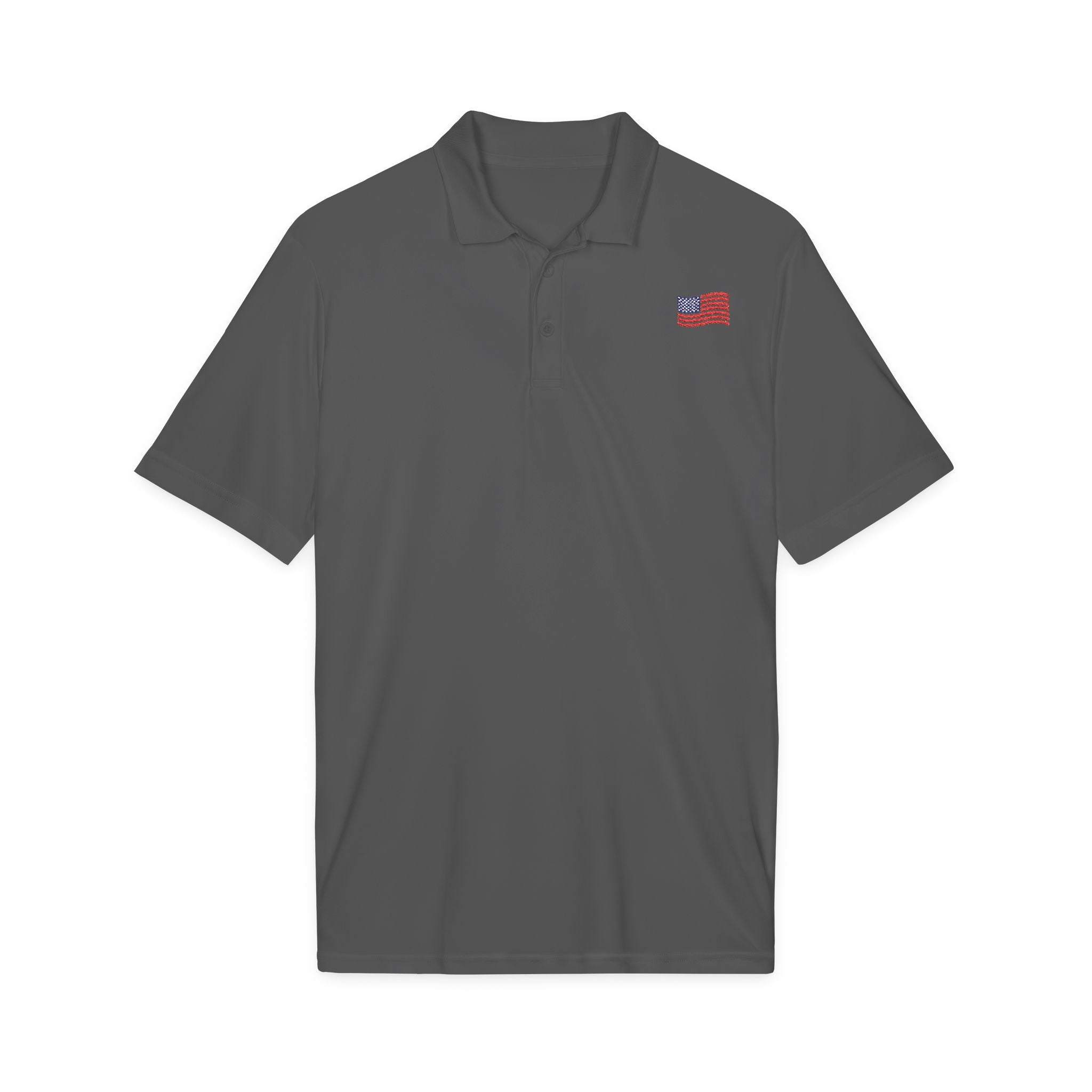White Polo Shirt with Small American Flag Embroidery — Patriotic Performance Polo