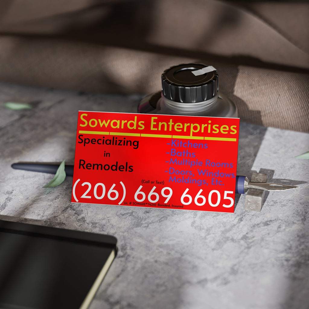 Red & Yellow Remodeling Business Cards — Sowards Enterprises (206-669-6605)