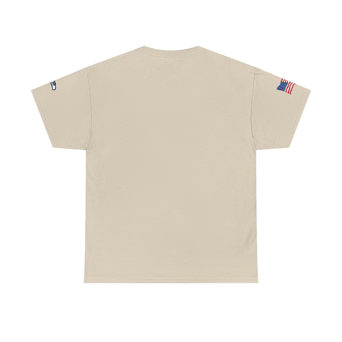 Suzuki Logo White Tee — Small Chest Emblem with American Flag Sleeve