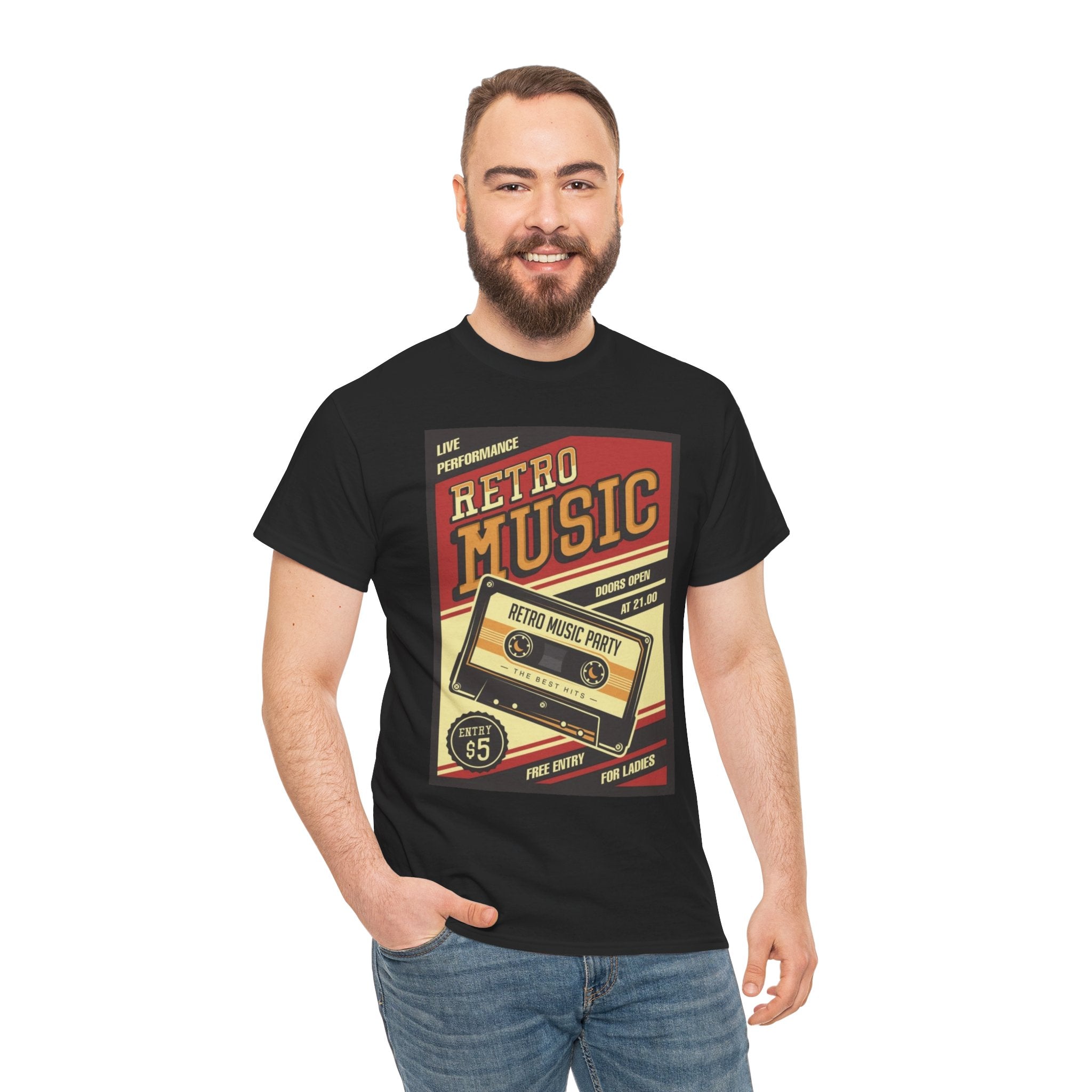 Retro Music Cassette Tee — Vintage 80s Band Poster T-Shirt