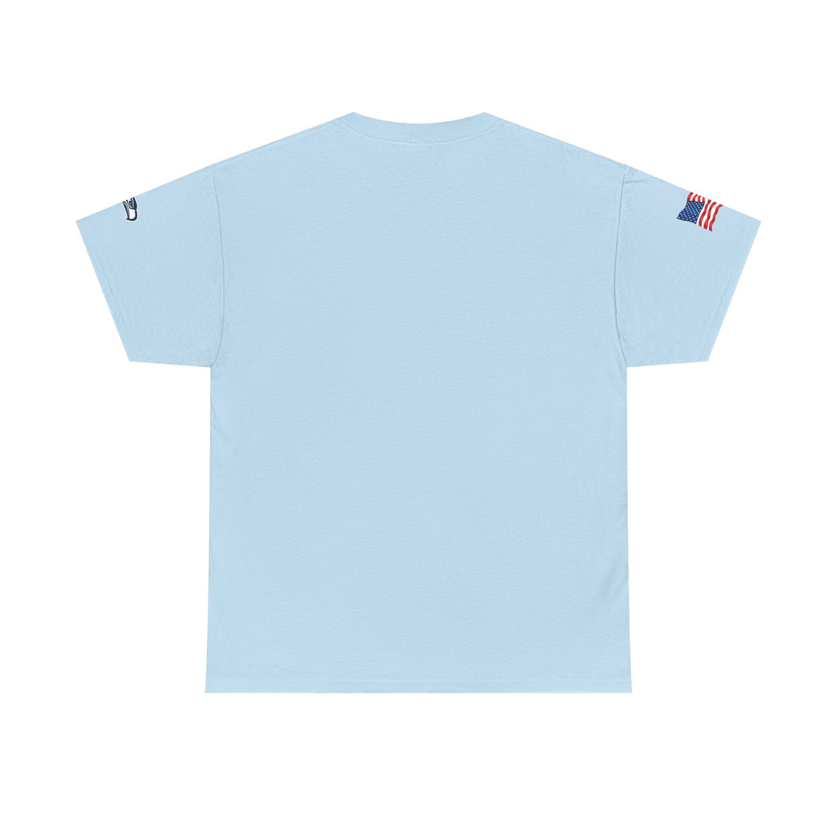 Suzuki Logo White Tee — Small Chest Emblem with American Flag Sleeve