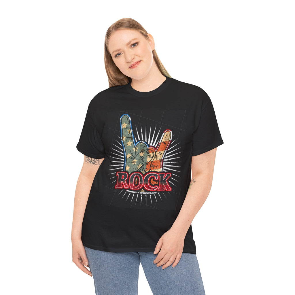 Rock Hand Graphic Tee — Vintage American Flag Rock'n'Roll T-Shirt