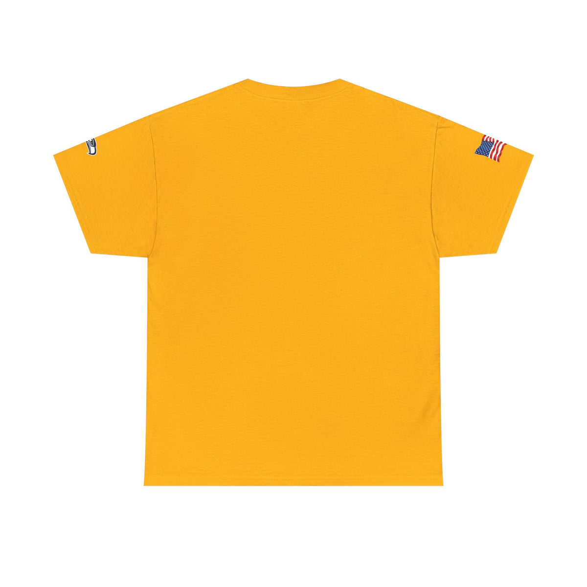 Suzuki Logo White Tee — Small Chest Emblem with American Flag Sleeve