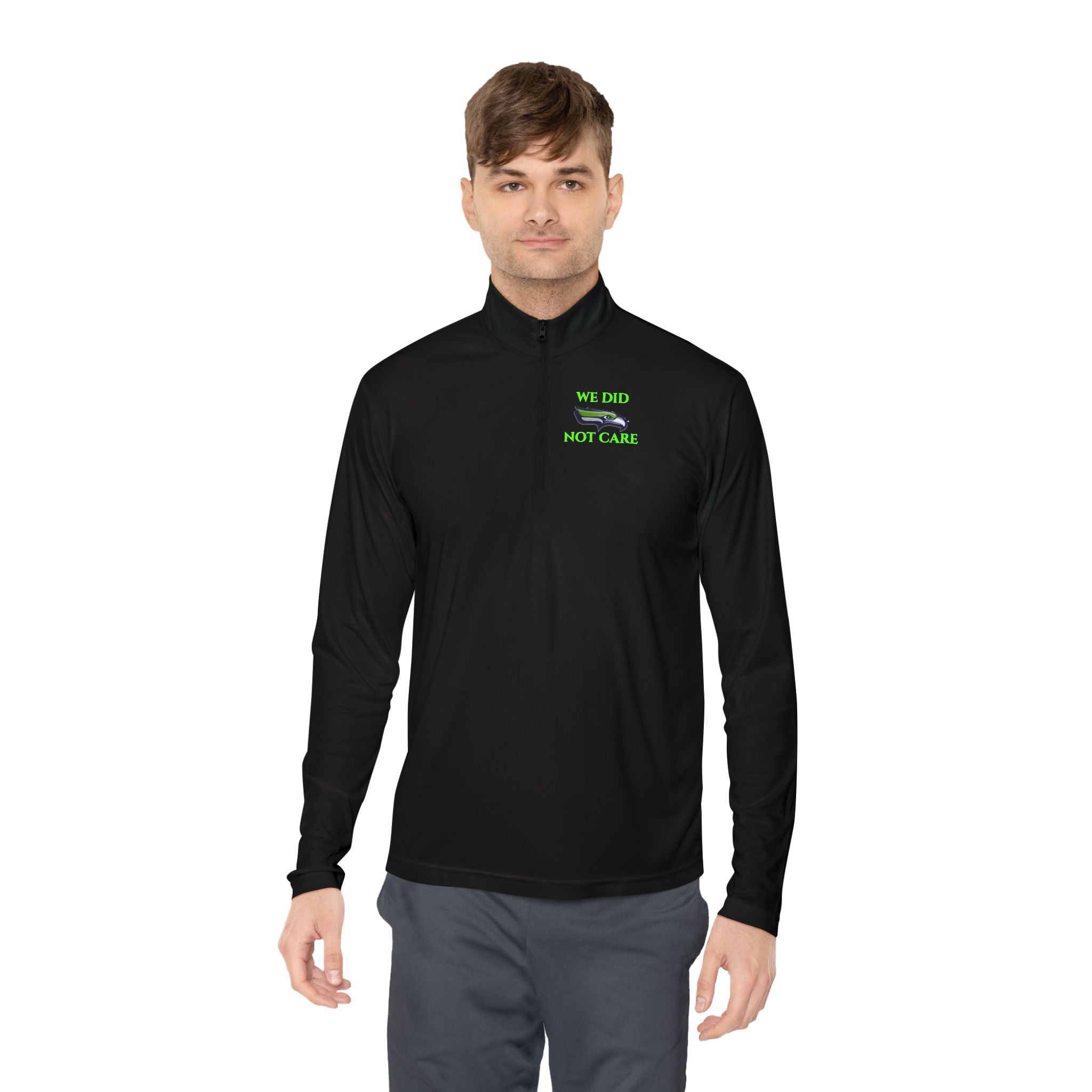 Quarter-Zip Pullover — 'We're Lovin' Life' Green Camper Graphic