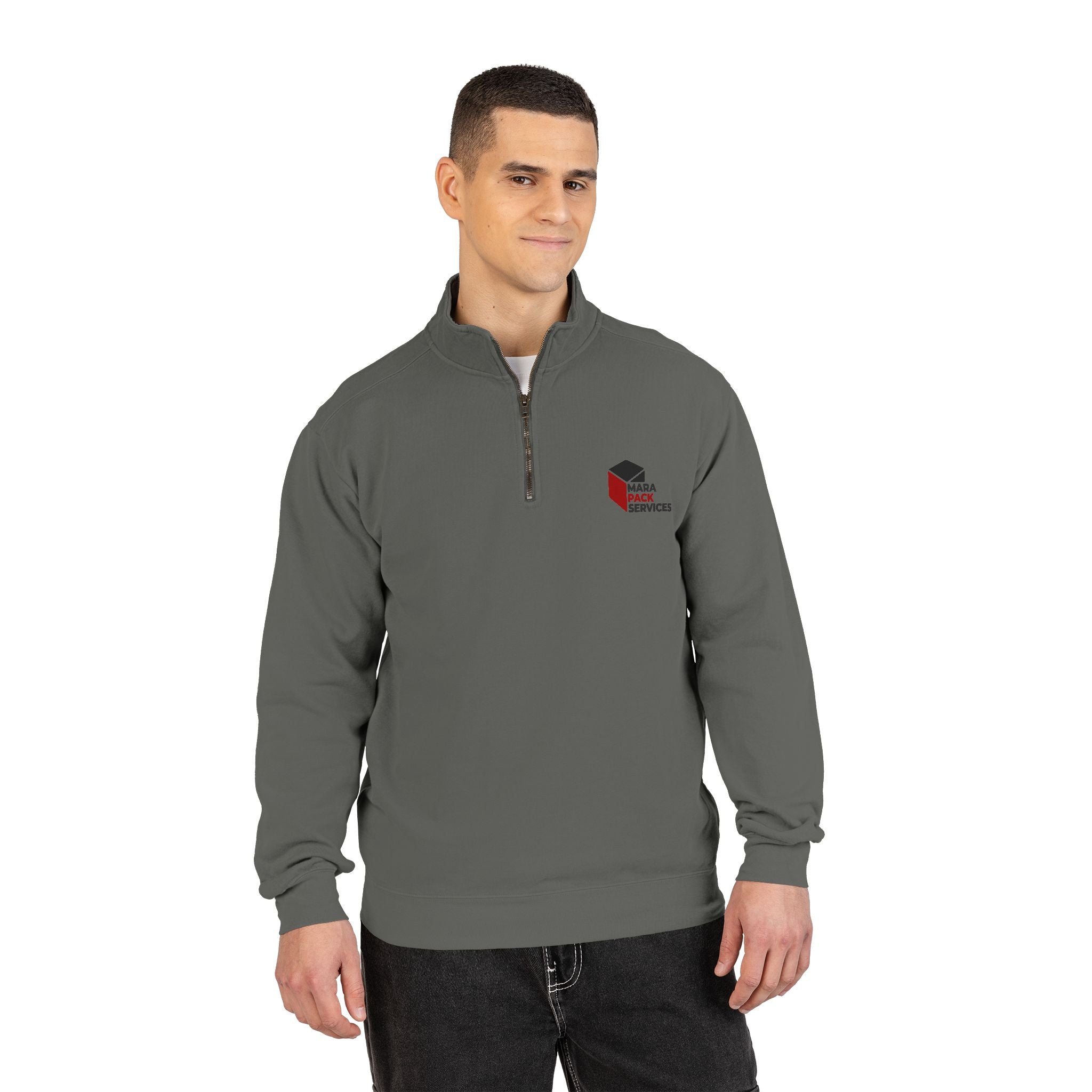 Quarter-Zip Sweatshirt — Minimal Red & Black Hex Logo