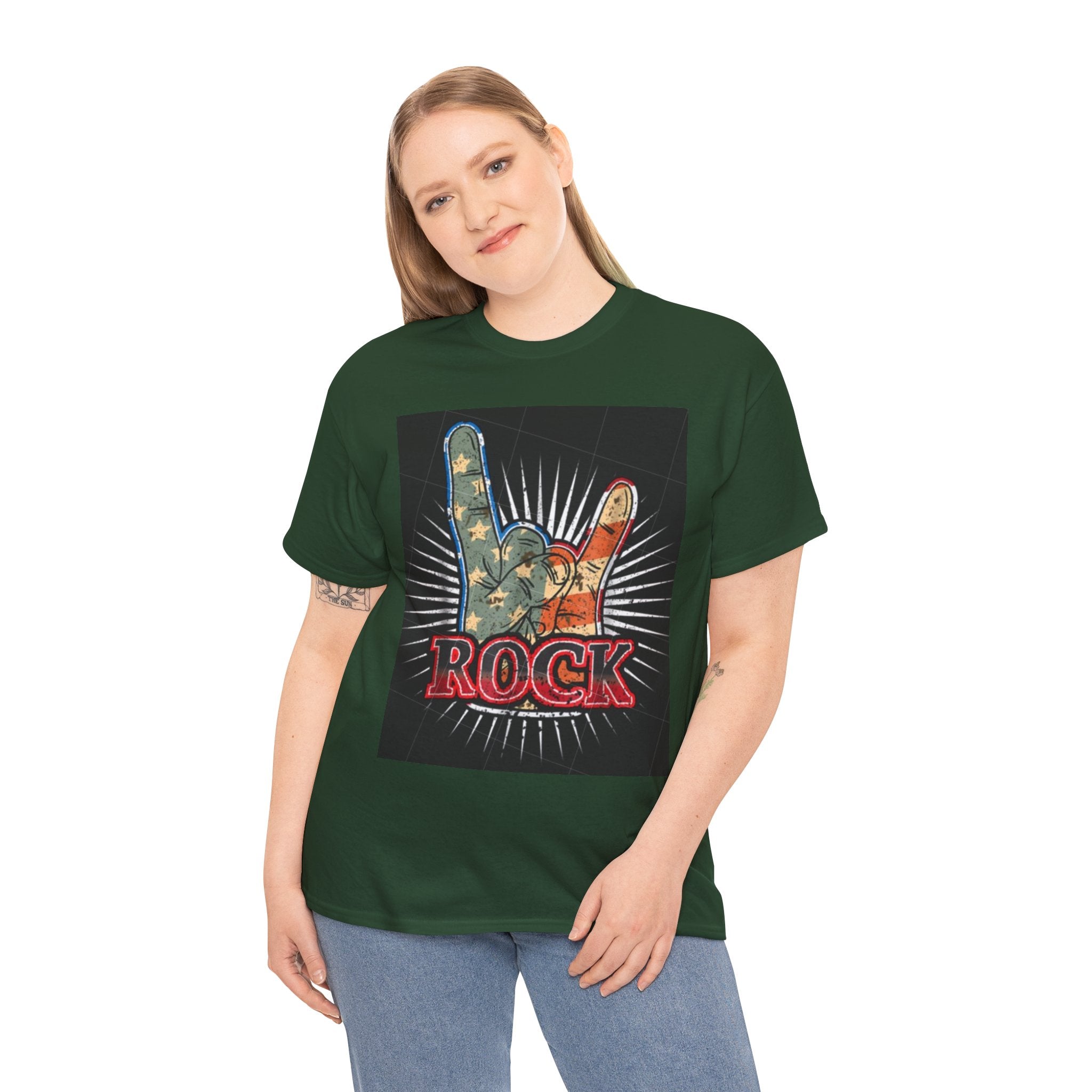 Rock Hand Graphic Tee — Vintage American Flag Rock'n'Roll T-Shirt