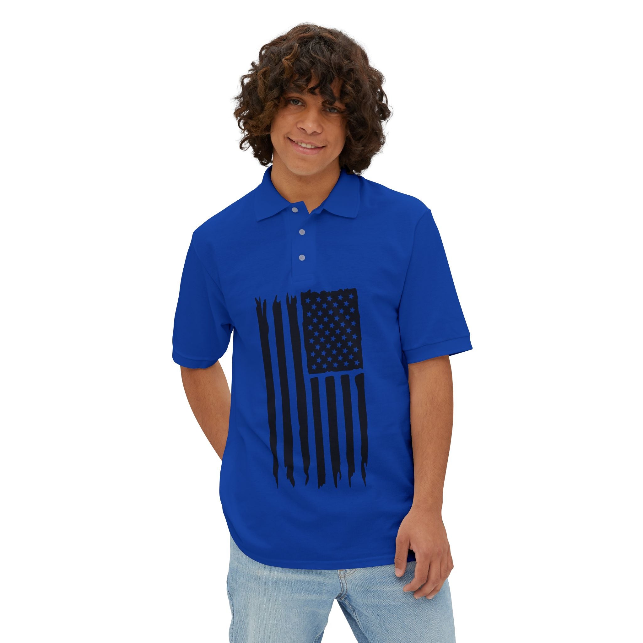 Distressed American Flag Polo — Men’s Patriotic Golf Shirt