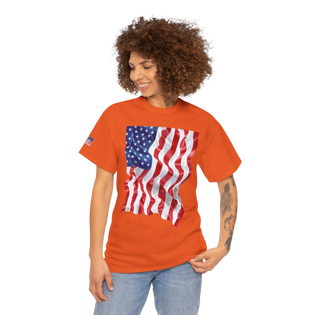 American Flag T-Shirt — Waving USA Graphic Tee (Fourth of July, Memorial Day)