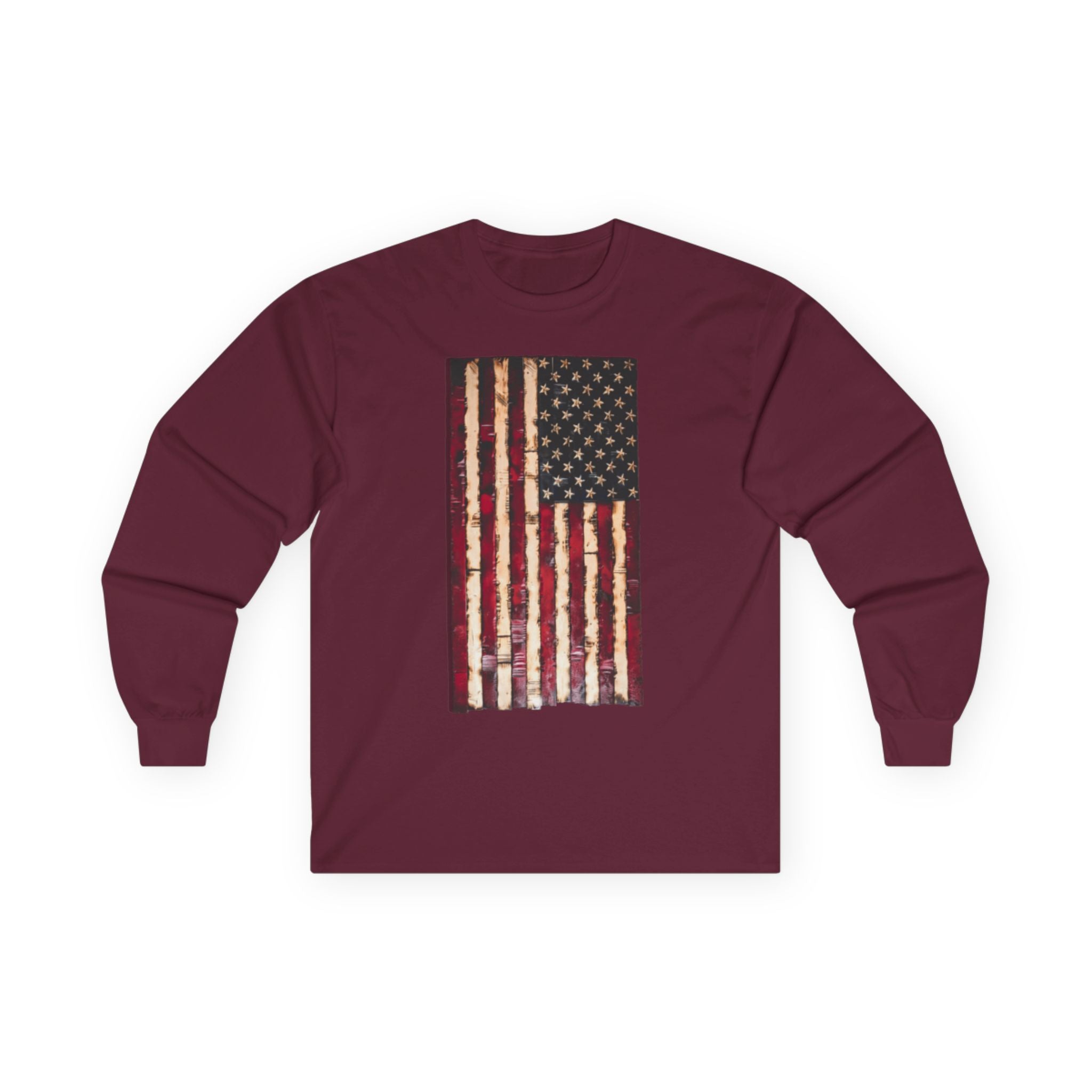 Distressed American Flag Long Sleeve Tee