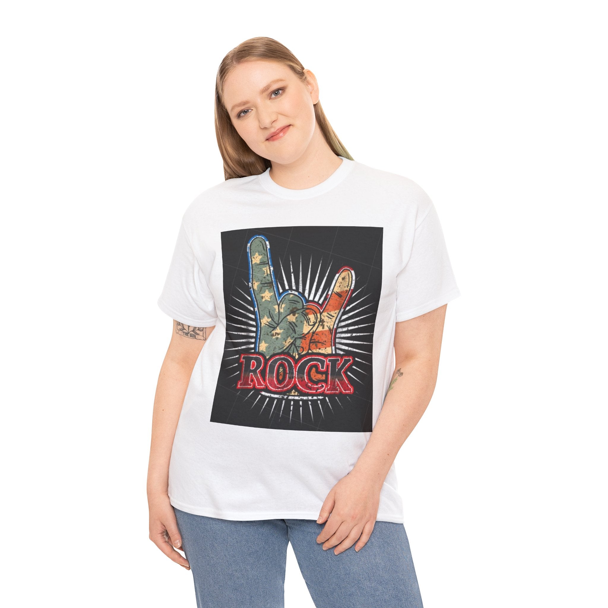 Rock Hand Graphic Tee — Vintage American Flag Rock'n'Roll T-Shirt