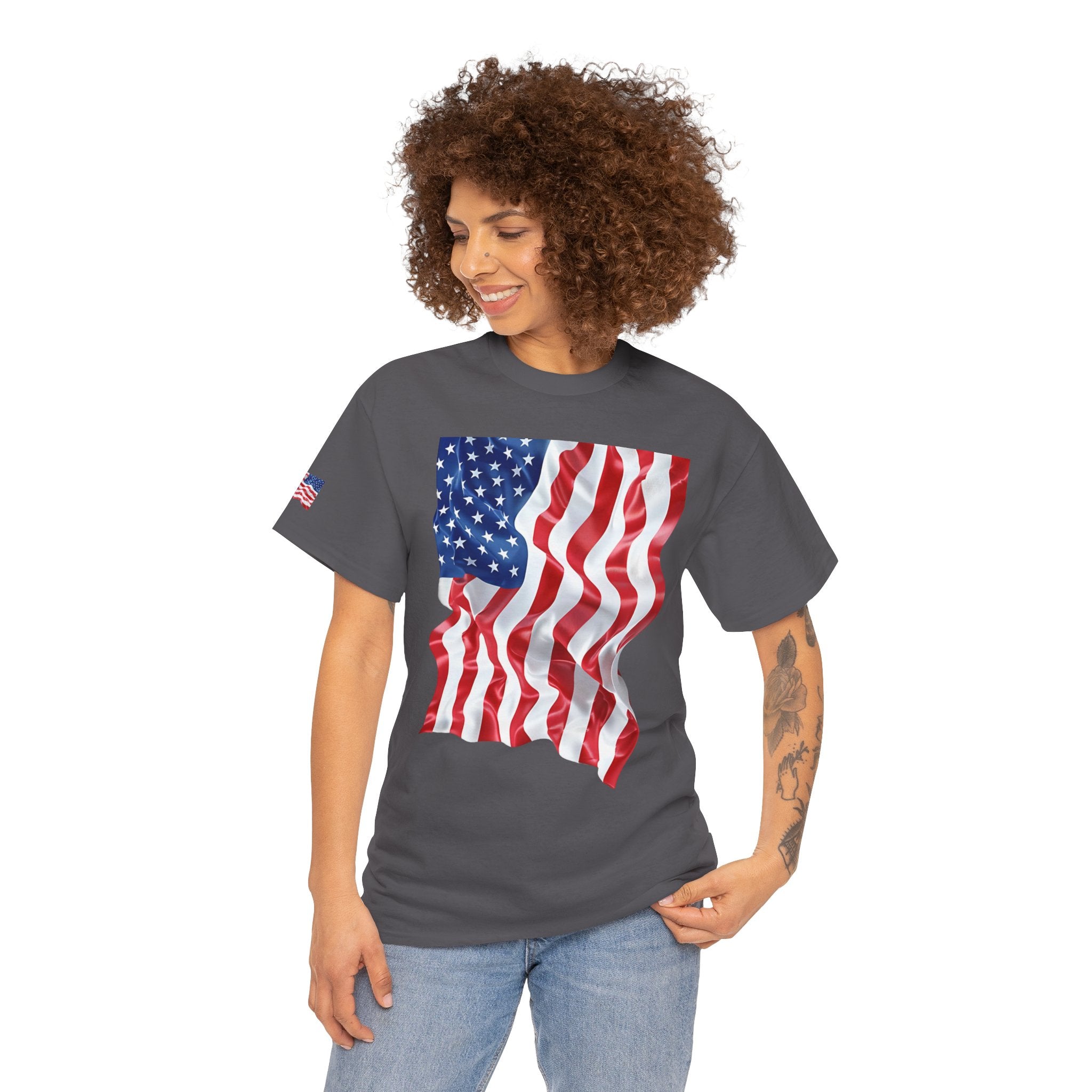American Flag T-Shirt — Waving USA Graphic Tee (Fourth of July, Memorial Day)