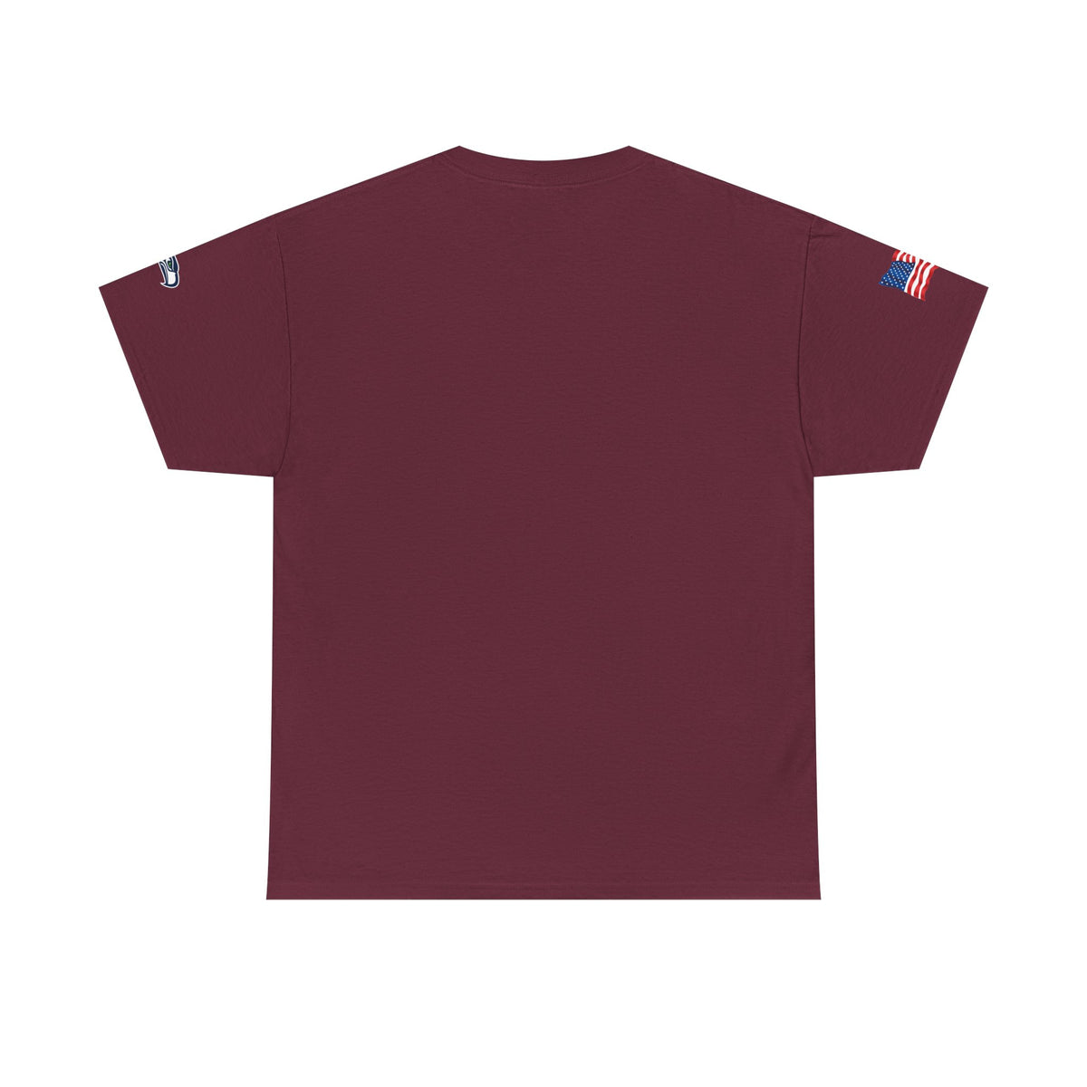 Suzuki Logo White Tee — Small Chest Emblem with American Flag Sleeve