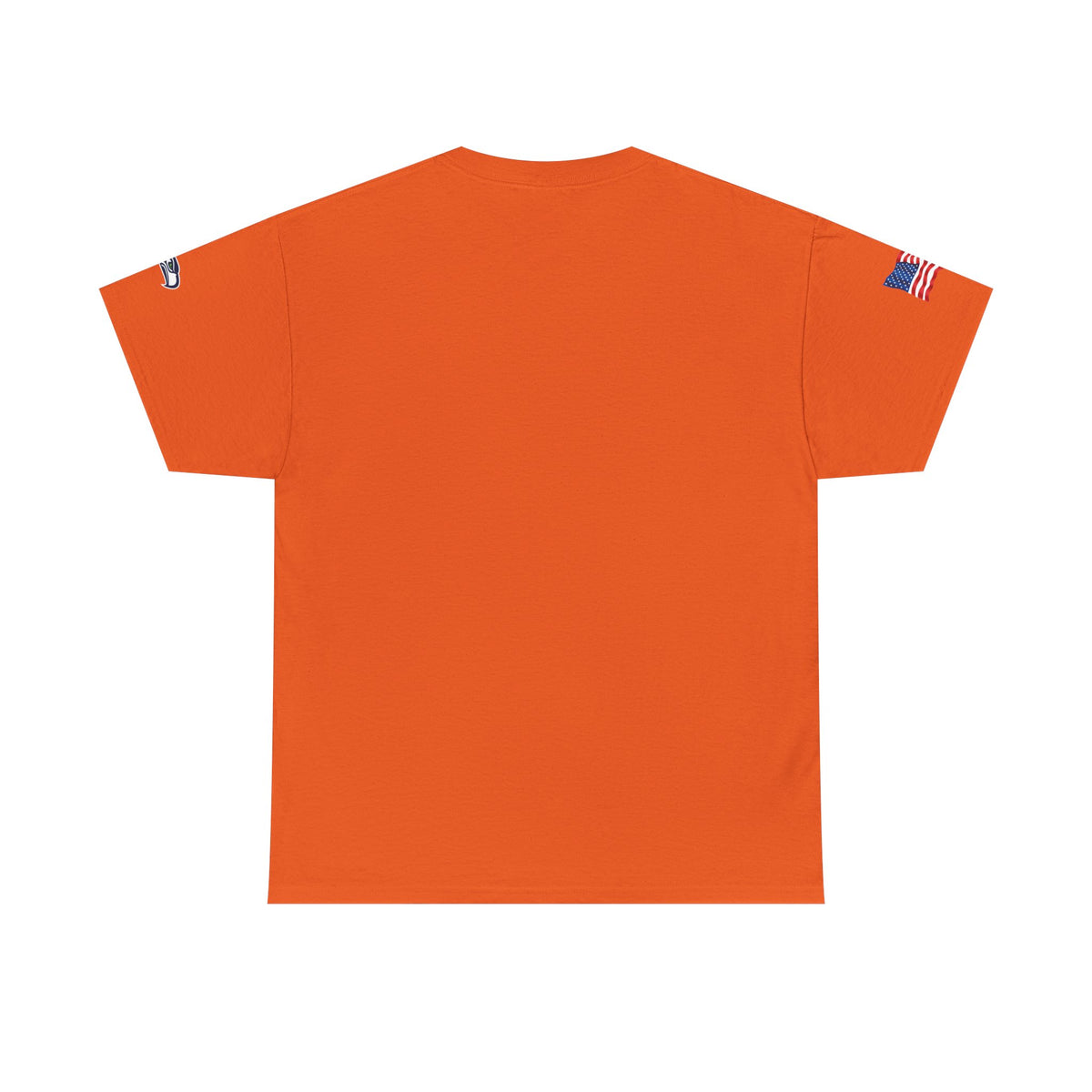 Suzuki Logo White Tee — Small Chest Emblem with American Flag Sleeve