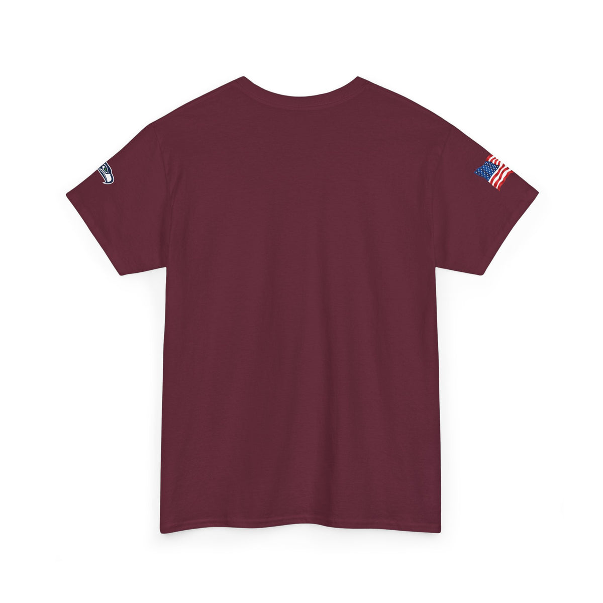 Suzuki Logo White Tee — Small Chest Emblem with American Flag Sleeve