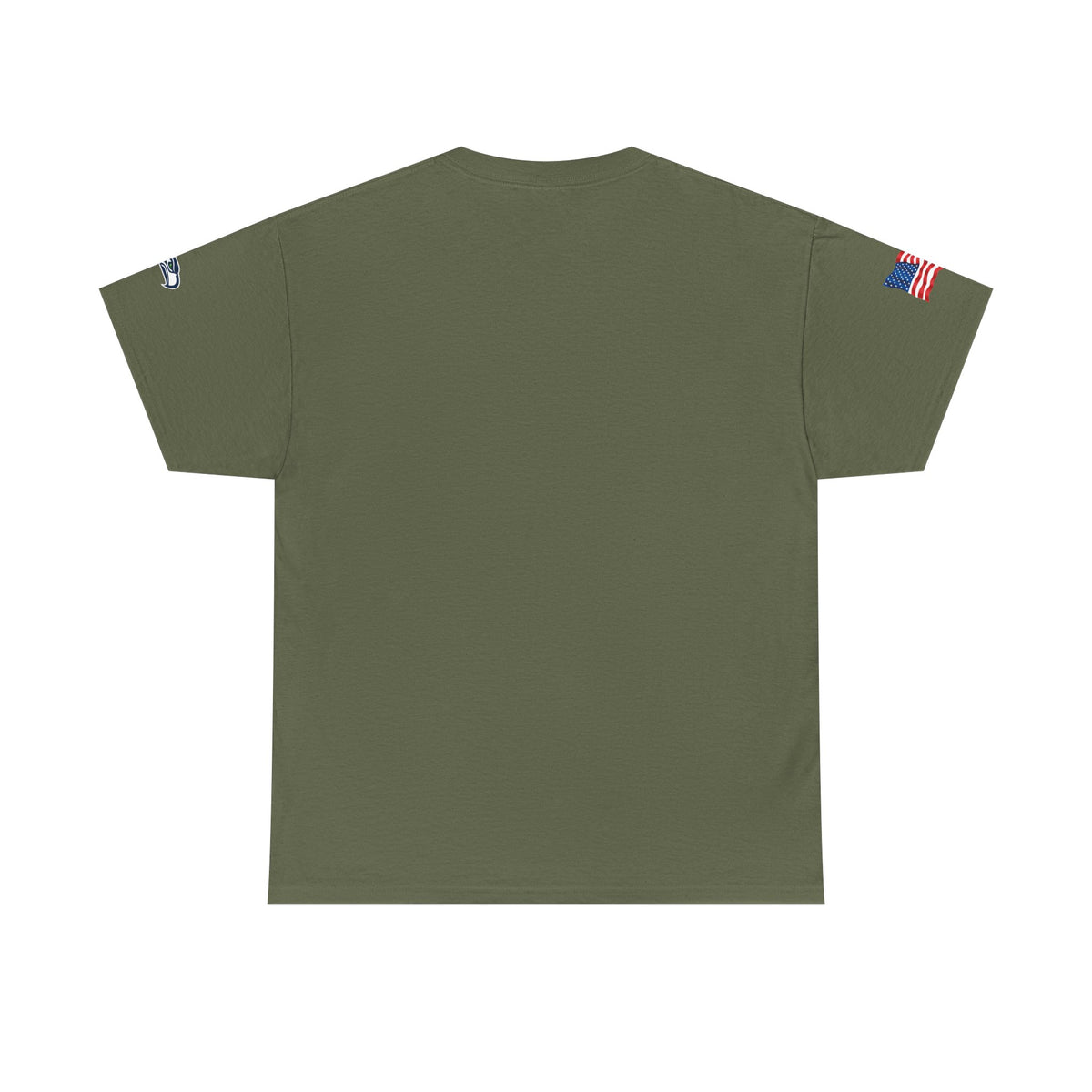 Suzuki Logo White Tee — Small Chest Emblem with American Flag Sleeve