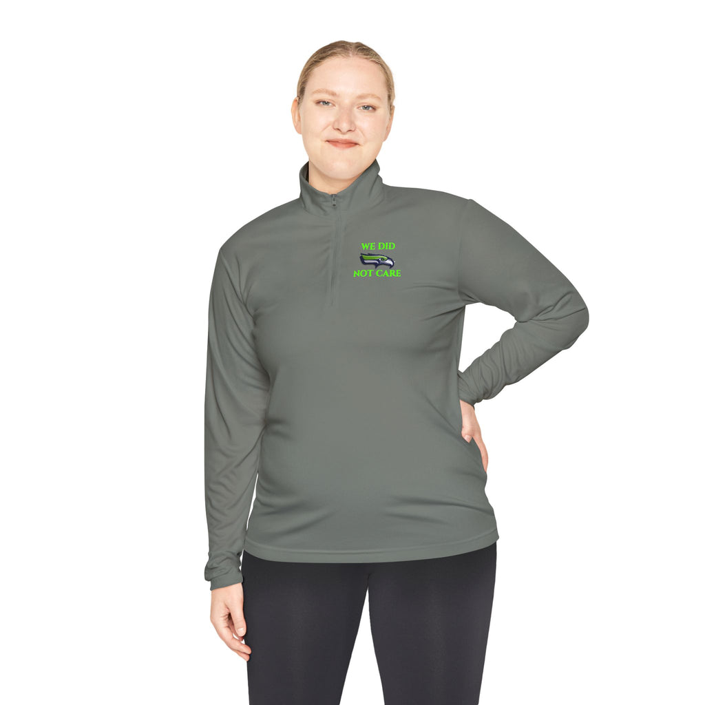 Quarter-Zip Pullover — 'We're Lovin' Life' Green Camper Graphic
