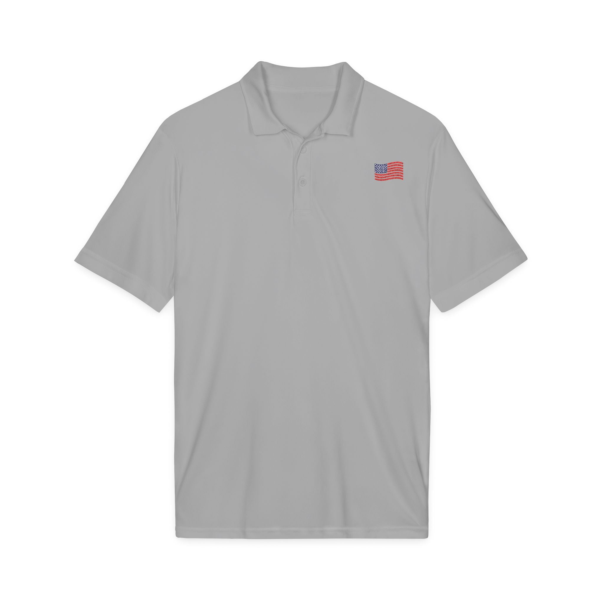 White Polo Shirt with Small American Flag Embroidery — Patriotic Performance Polo