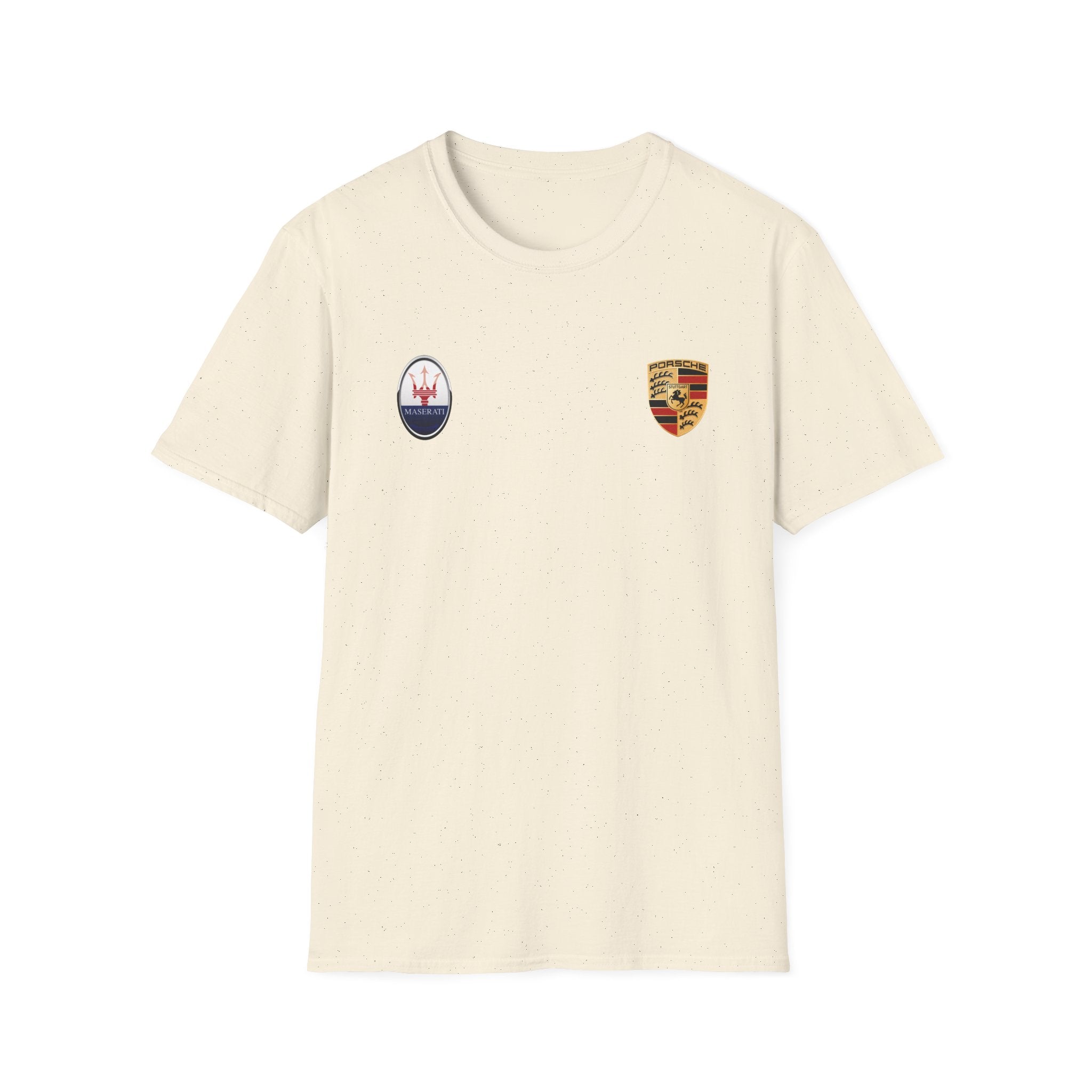 Car Crest Tee — Minimal Porsche & Maserati Badge Graphic T-Shirt