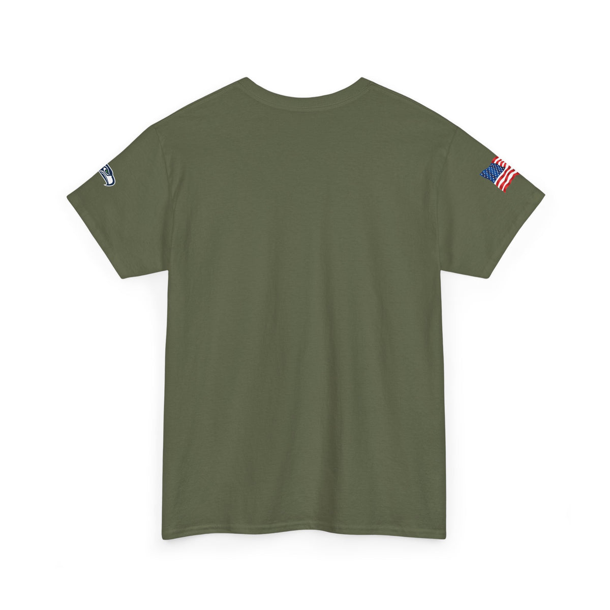 Suzuki Logo White Tee — Small Chest Emblem with American Flag Sleeve