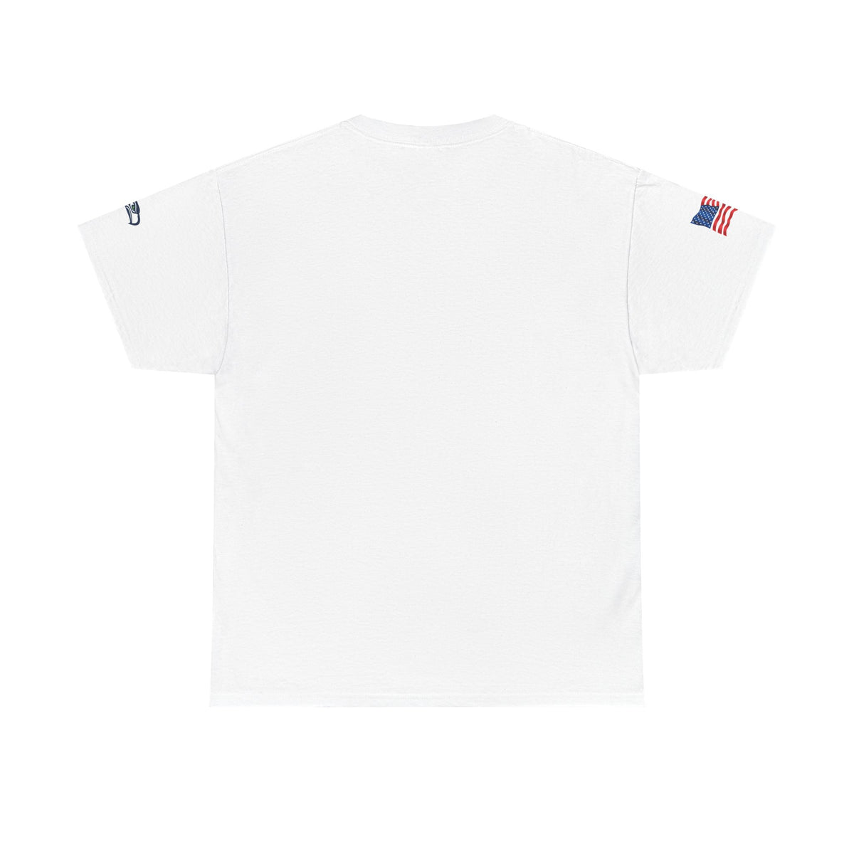 Suzuki Logo White Tee — Small Chest Emblem with American Flag Sleeve